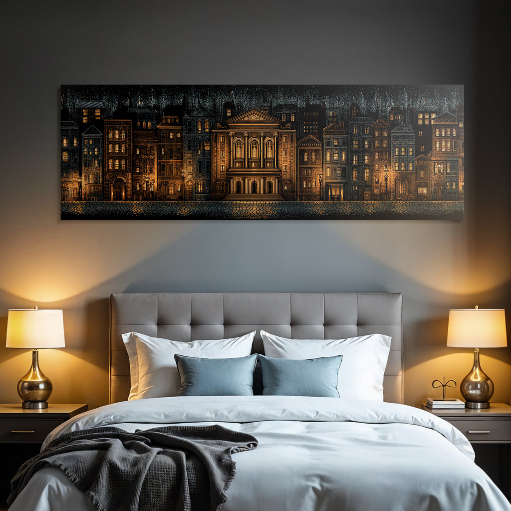 Stadtansicht Nacht Mit Gebaeuden Und Licht Illustration