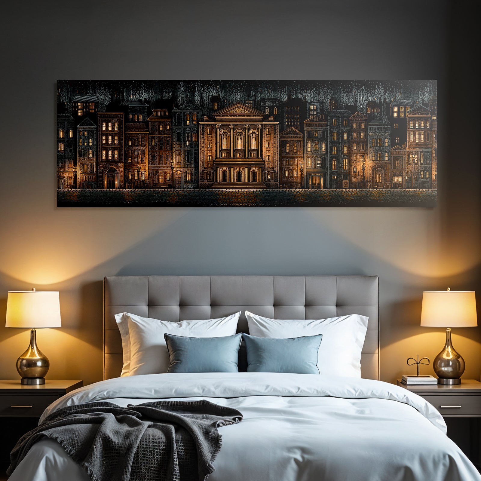 Stadtansicht Nacht Mit Gebaeuden Und Licht Illustration