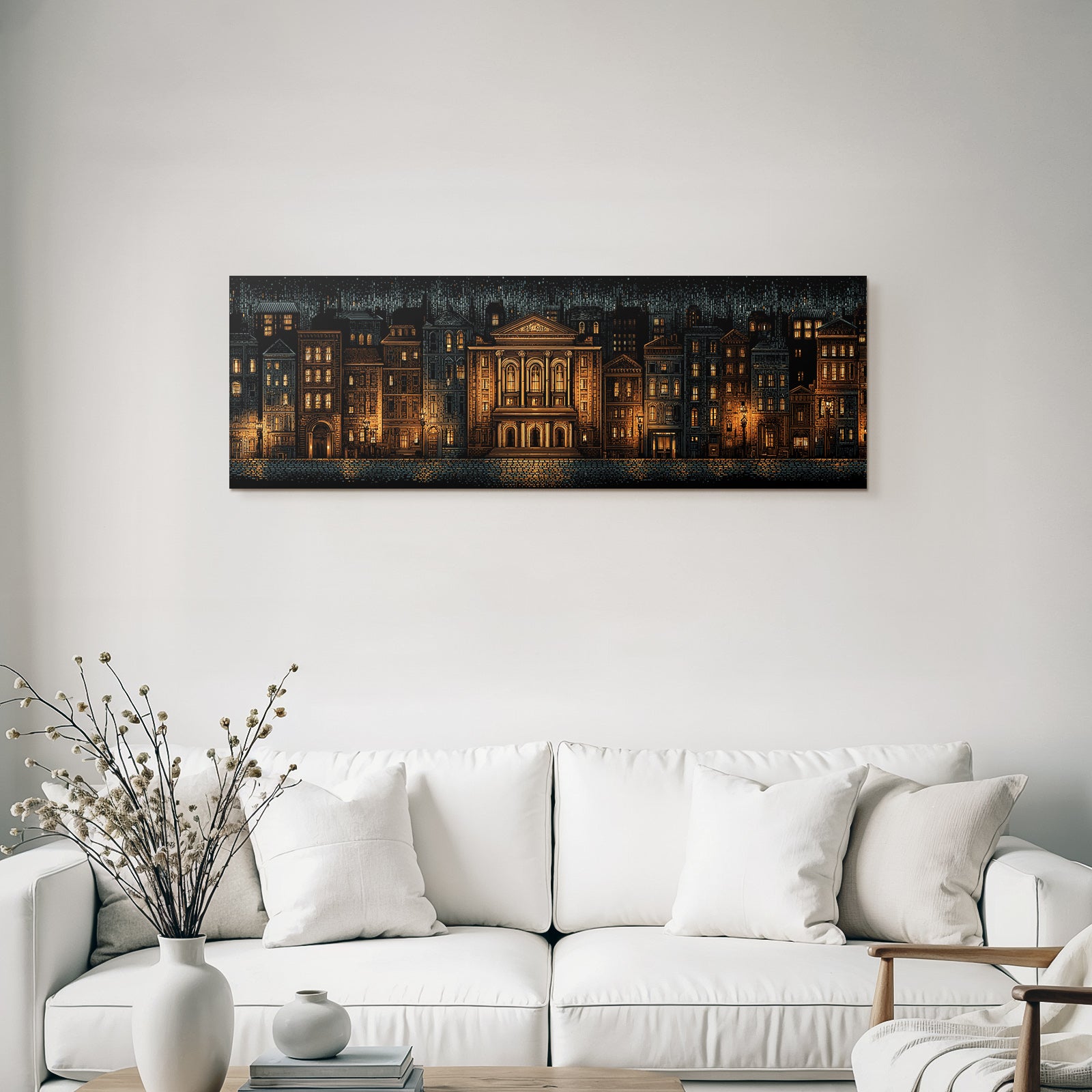 Stadtansicht Nacht Mit Gebaeuden Und Licht Illustration