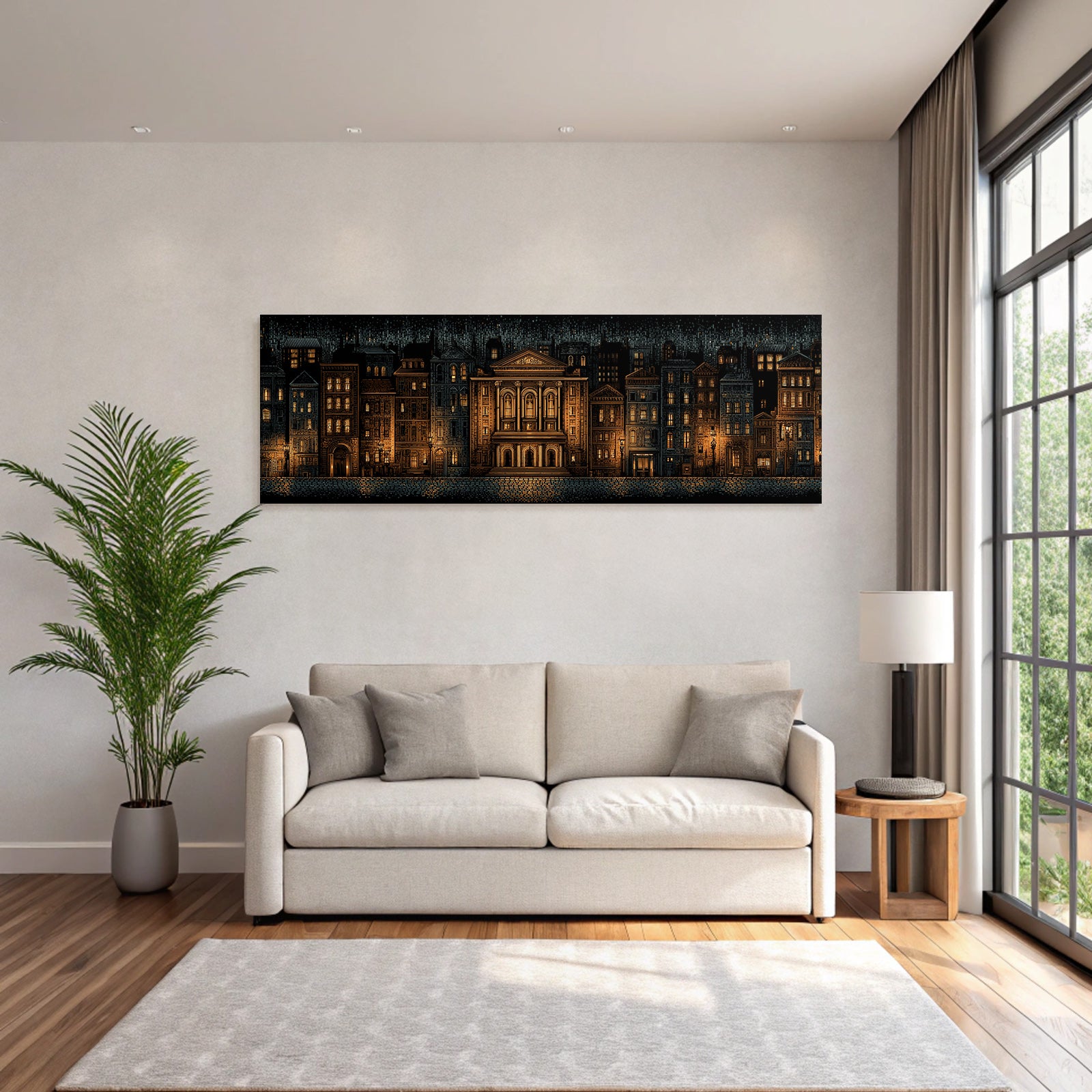 Stadtansicht Nacht Mit Gebaeuden Und Licht Illustration