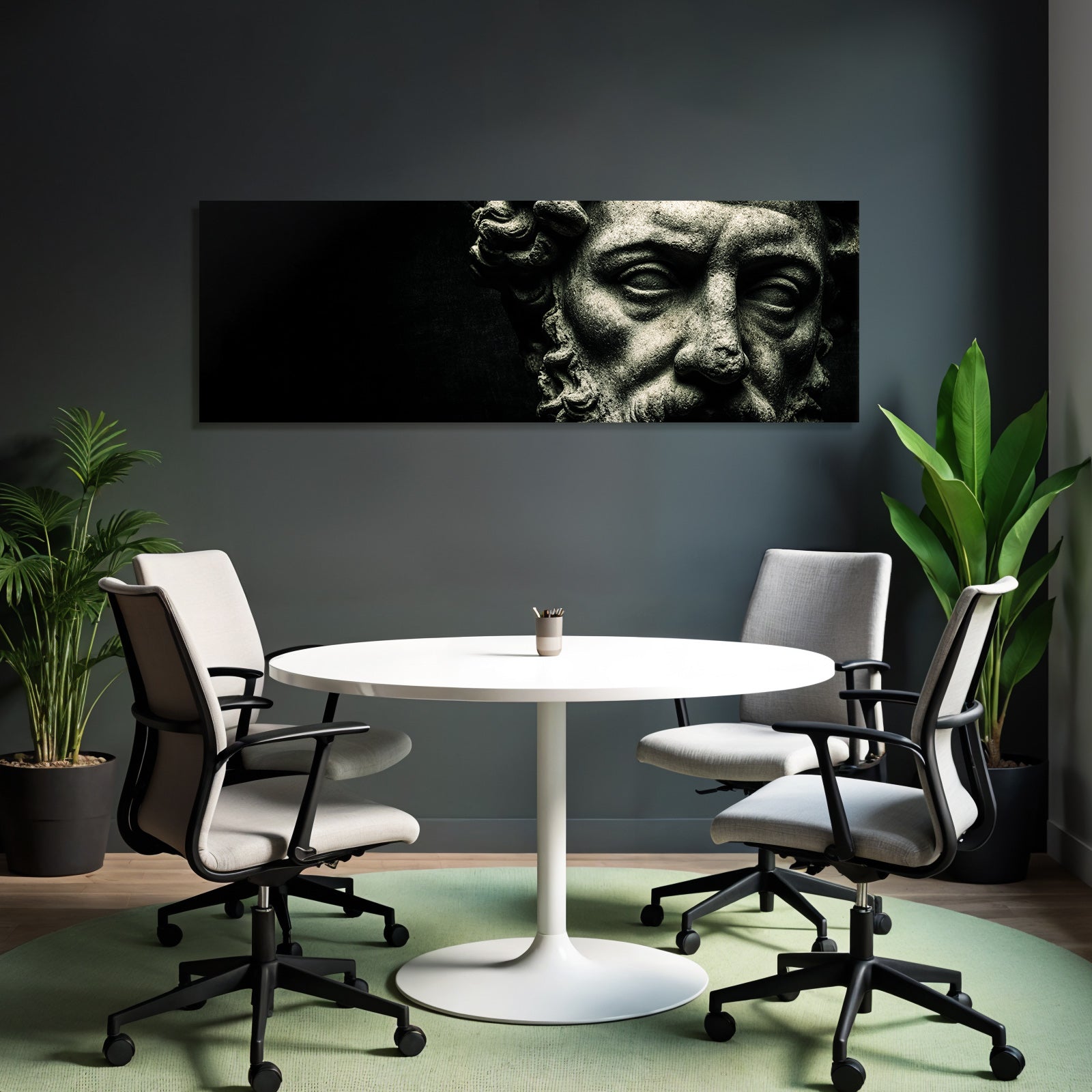 Stein Skulptur Gesicht Mit Nasenmerkmal Und Texturiertem Haar