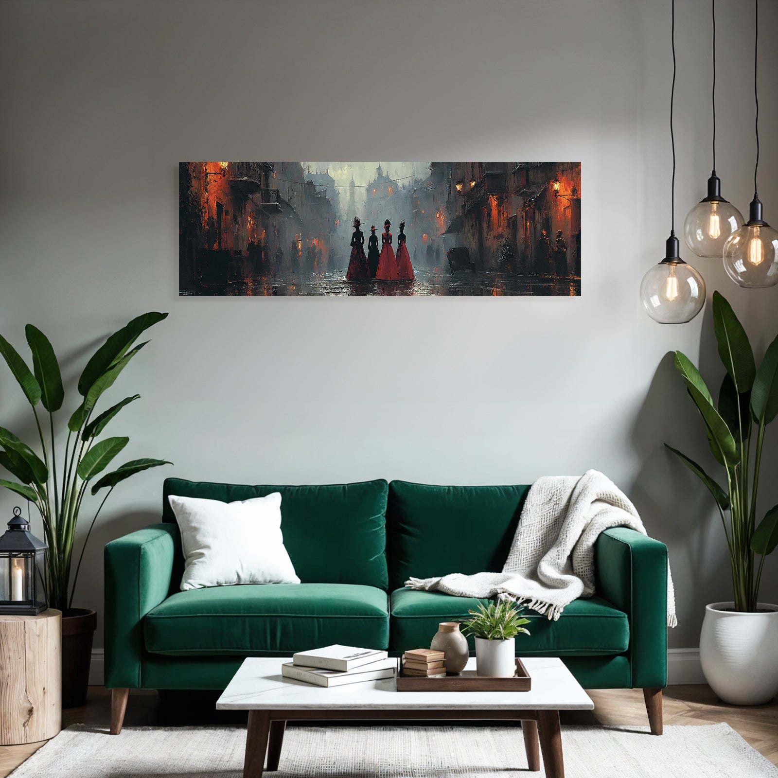 Stimmungsvolle Strassenszene Elegante Kleider Dramatische Farben