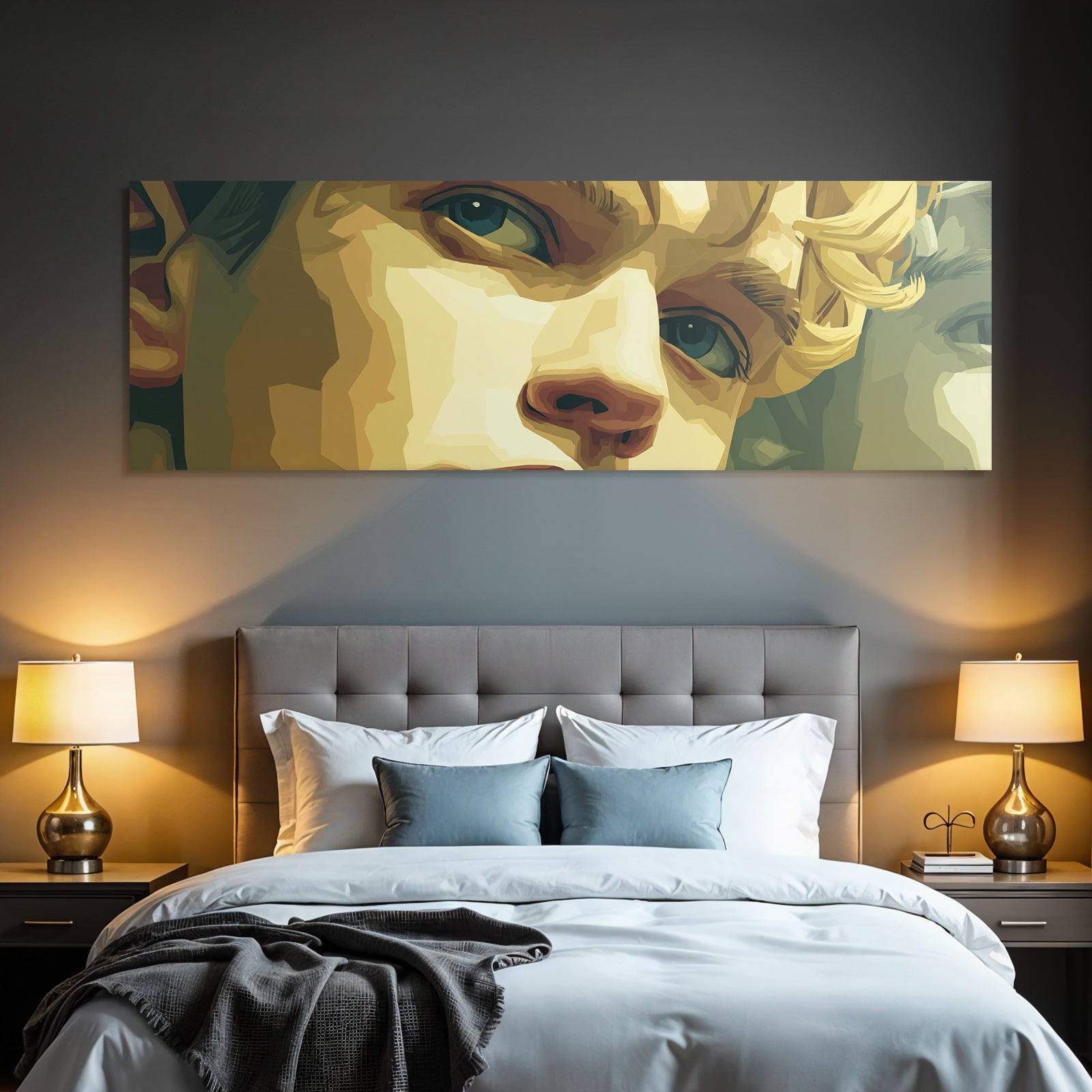 Stylisierte Digitale Illustration Gesicht Geometrische Formen Limitierte Farbpalette