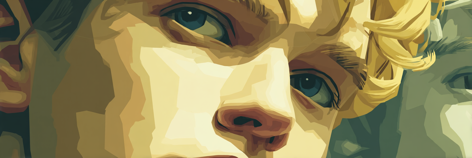 Stylisierte Digitale Illustration Gesicht Geometrische Formen Limitierte Farbpalette | Klassisch | Einrichtungsstile