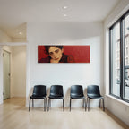 Stylisierte Portrait Einer Person Mit Nachdenklichem Ausdruck Rot Hintergrund Blumenelemente