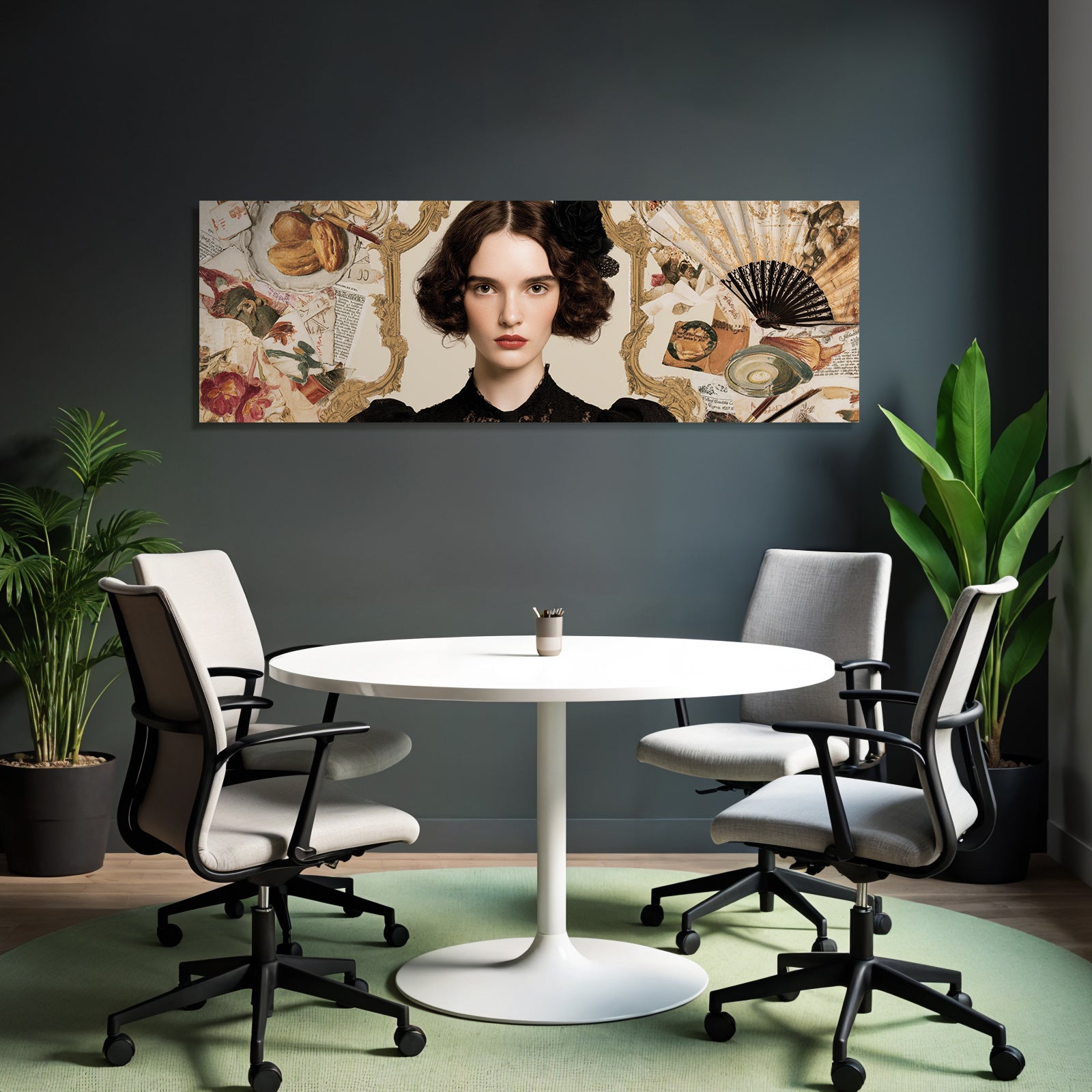Stylisierte Portreit Von Einer Frau Mit Dunklem Welligem Haar Kunst Collage