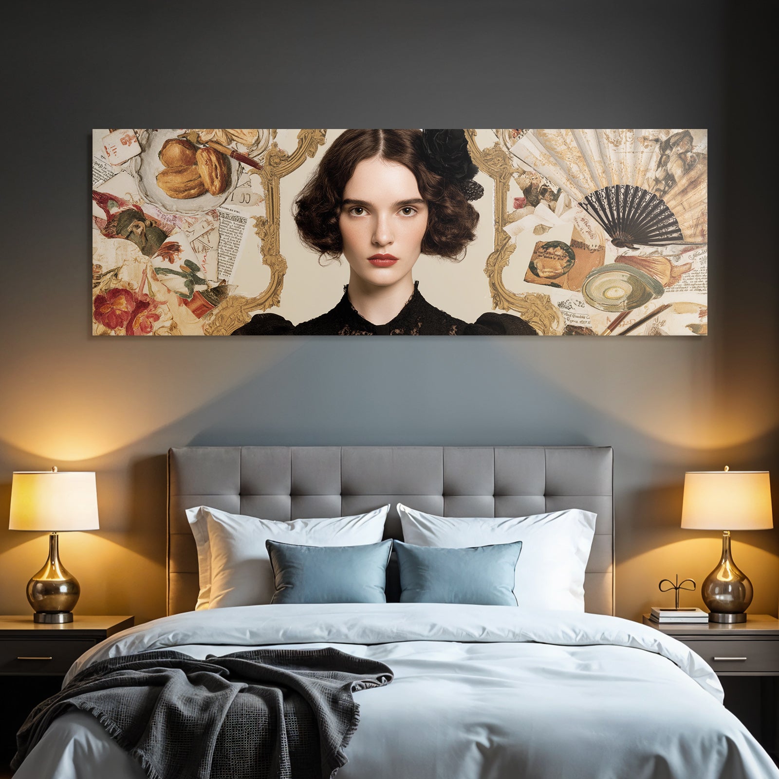 Stylisierte Portreit Von Einer Frau Mit Dunklem Welligem Haar Kunst Collage