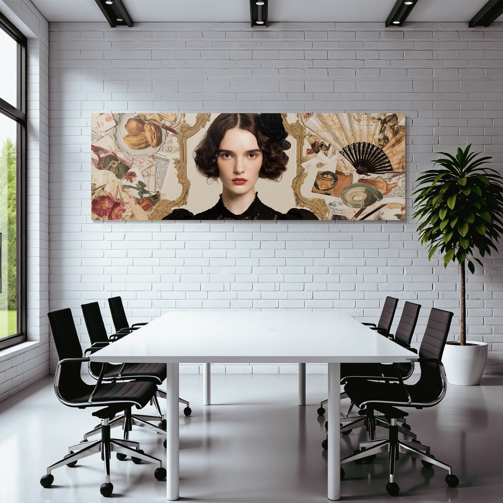 Stylisierte Portreit Von Einer Frau Mit Dunklem Welligem Haar Kunst Collage