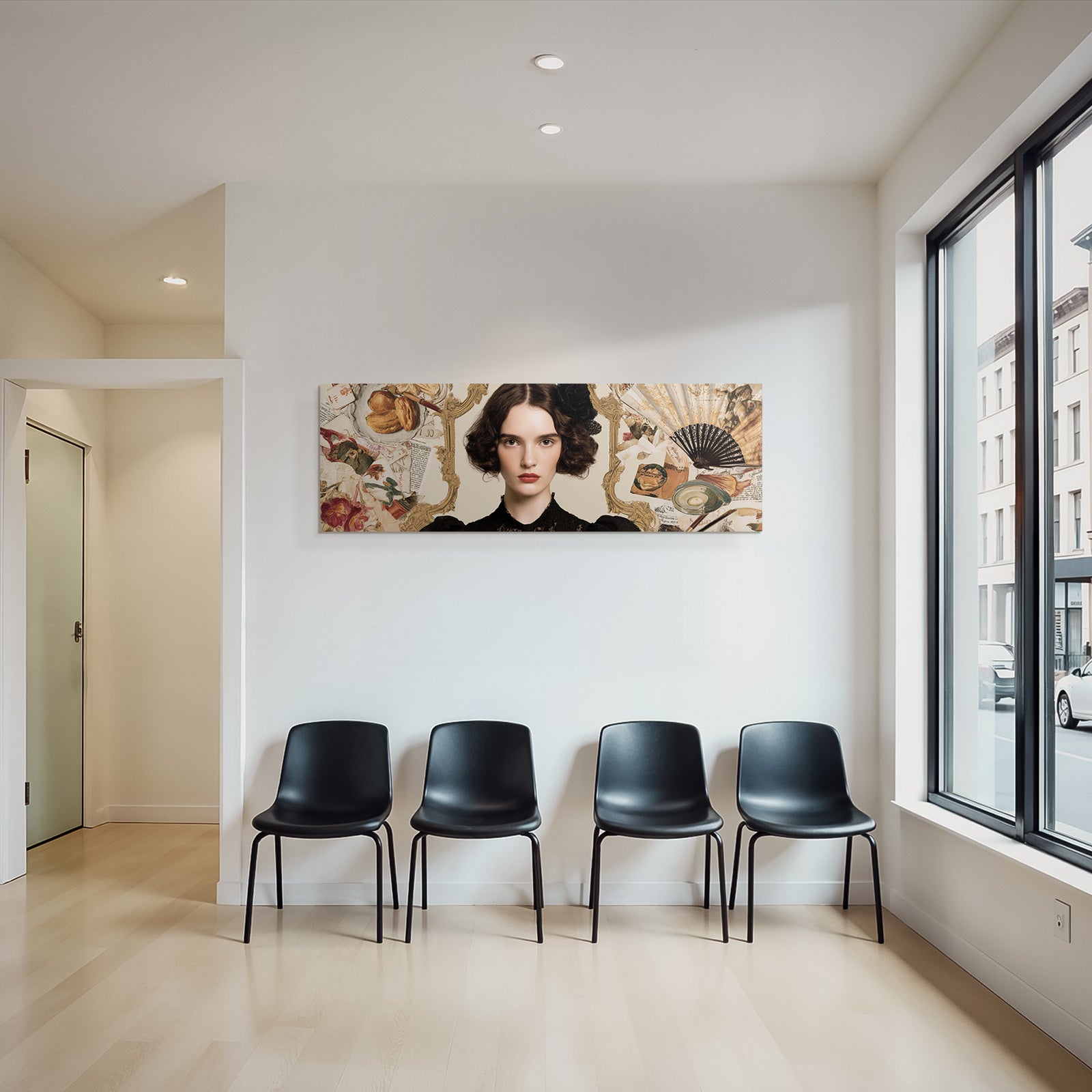 Stylisierte Portreit Von Einer Frau Mit Dunklem Welligem Haar Kunst Collage