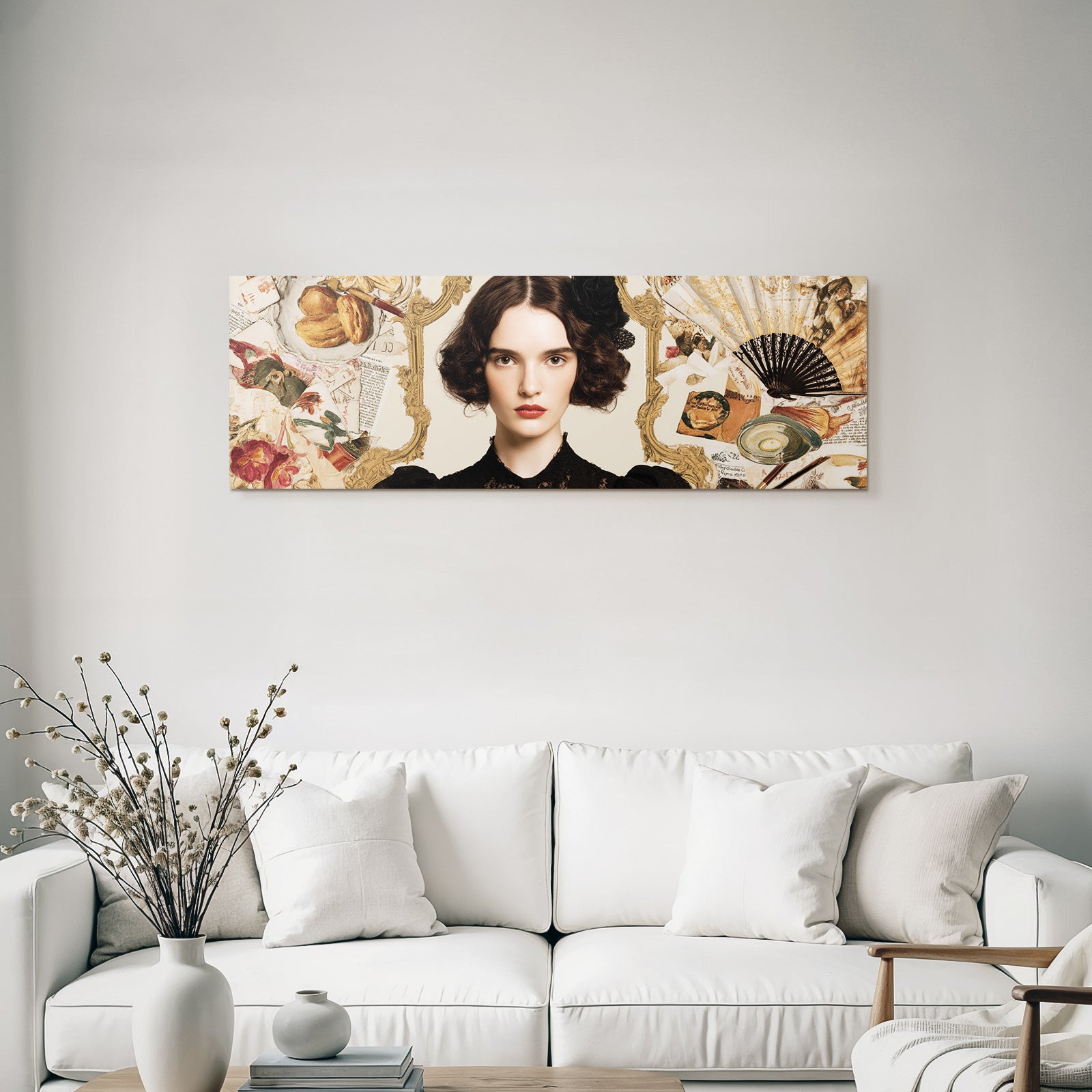 Stylisierte Portreit Von Einer Frau Mit Dunklem Welligem Haar Kunst Collage