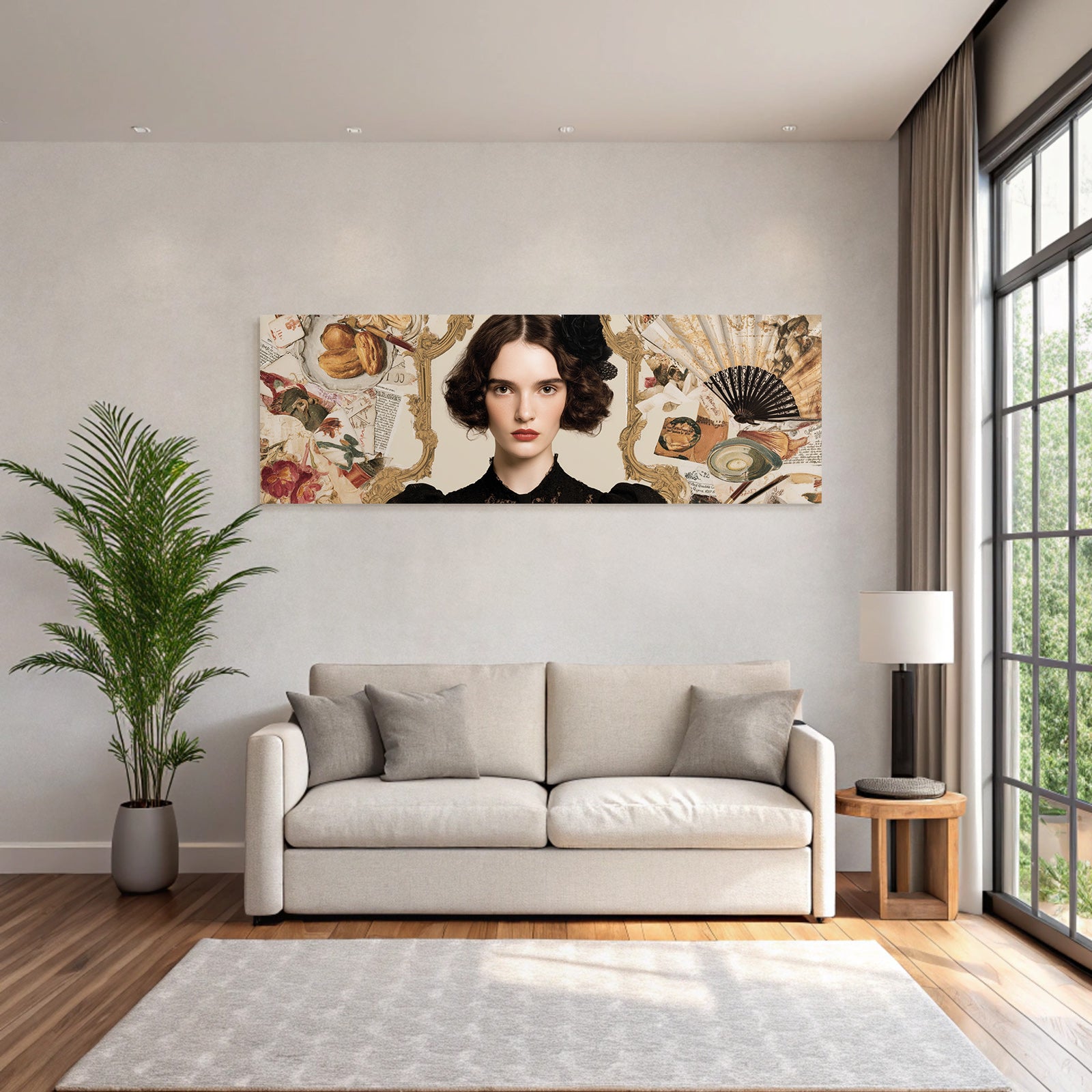 Stylisierte Portreit Von Einer Frau Mit Dunklem Welligem Haar Kunst Collage