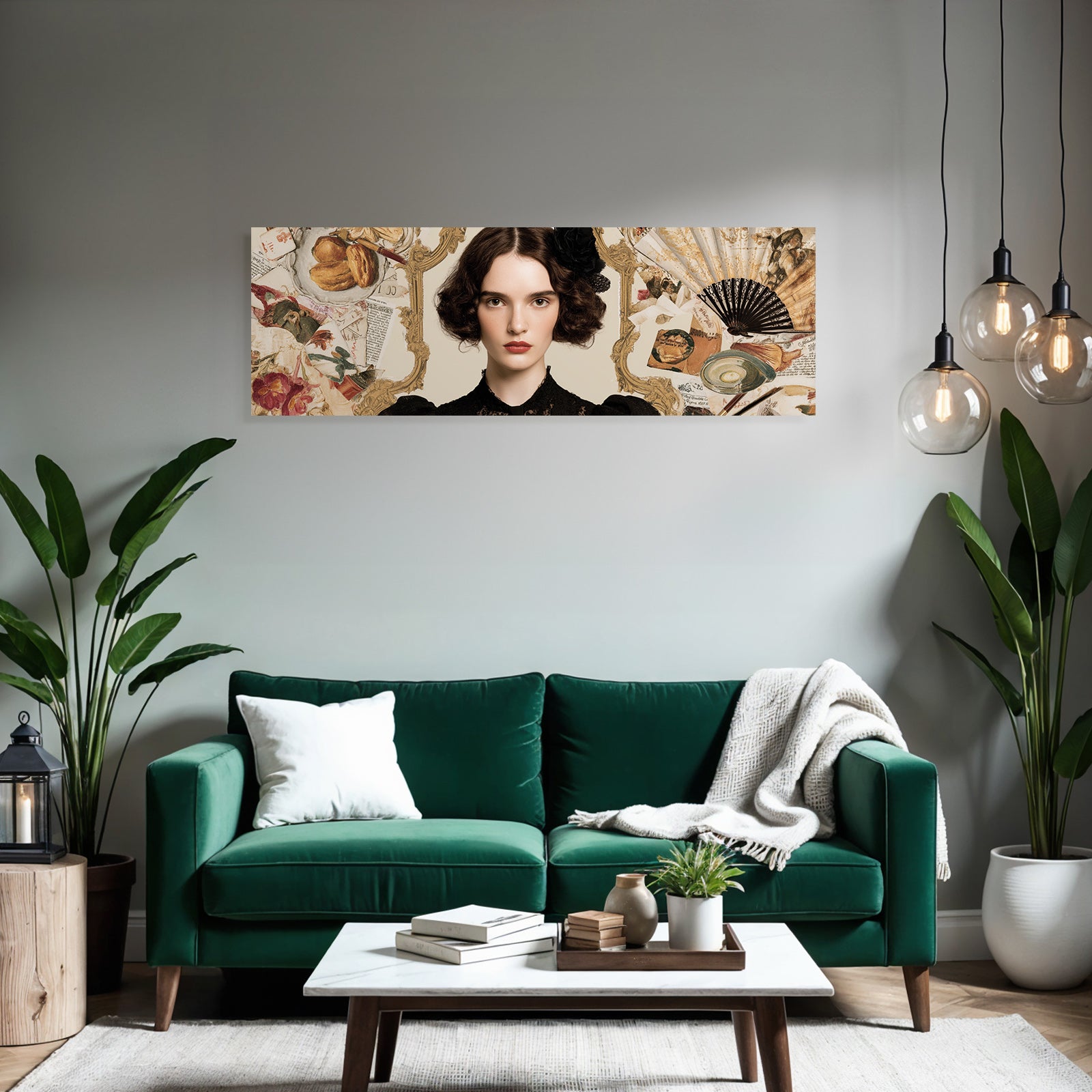 Stylisierte Portreit Von Einer Frau Mit Dunklem Welligem Haar Kunst Collage