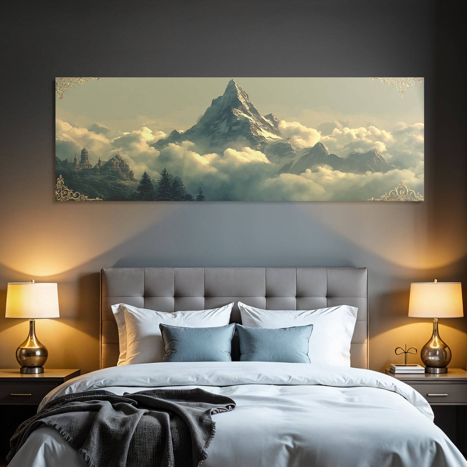 Traumhafte Landlandschaft Mit Grossem Berg Und Tempeleinrichtung