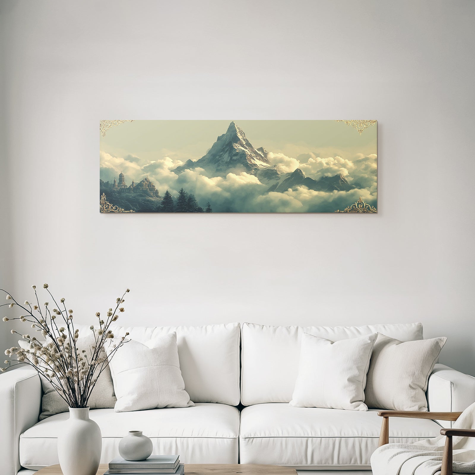 Traumhafte Landlandschaft Mit Grossem Berg Und Tempeleinrichtung