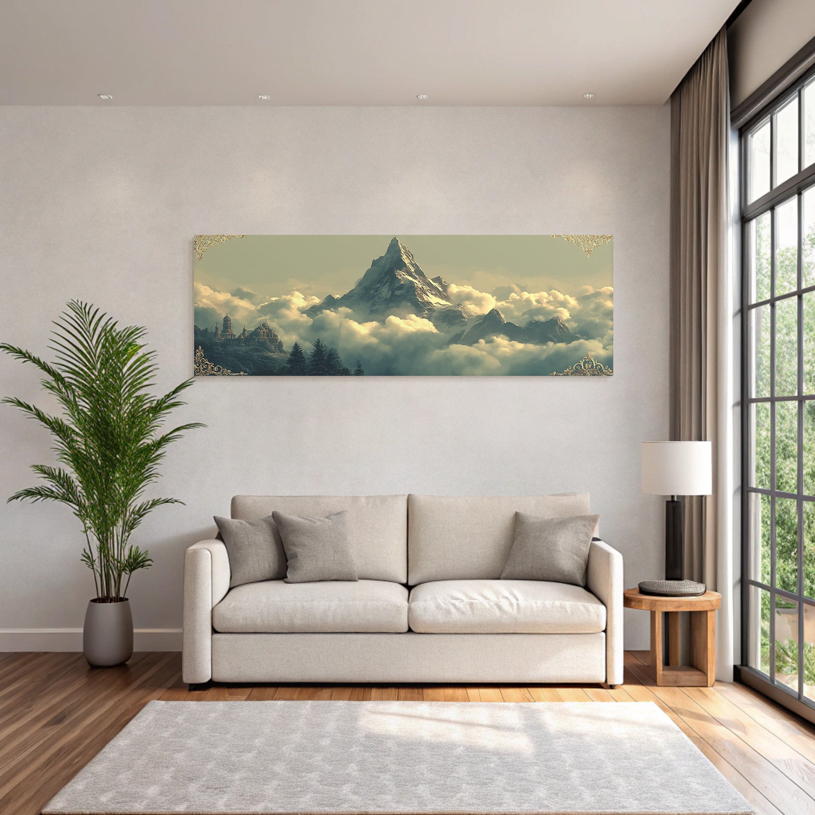 Traumhafte Landlandschaft Mit Grossem Berg Und Tempeleinrichtung