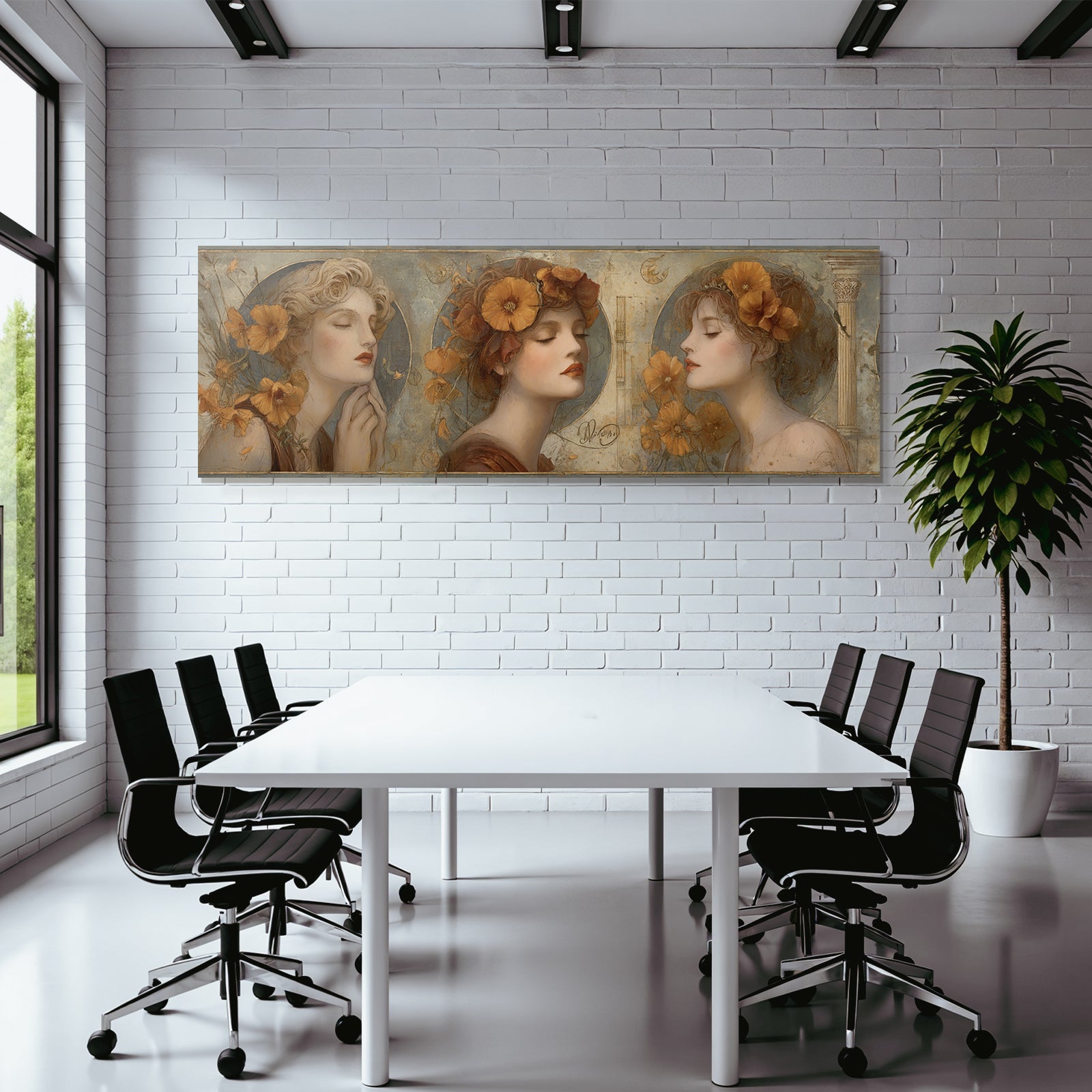 Triptychon Drei Frauen Mit Orangen Poppies Kunst Nouveau
