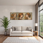 Triptychon Drei Frauen Mit Orangen Poppies Kunst Nouveau