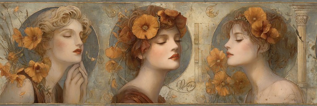 Triptychon Drei Frauen Mit Orangen Poppies Kunst Nouveau | Klassisch | Einrichtungsstile