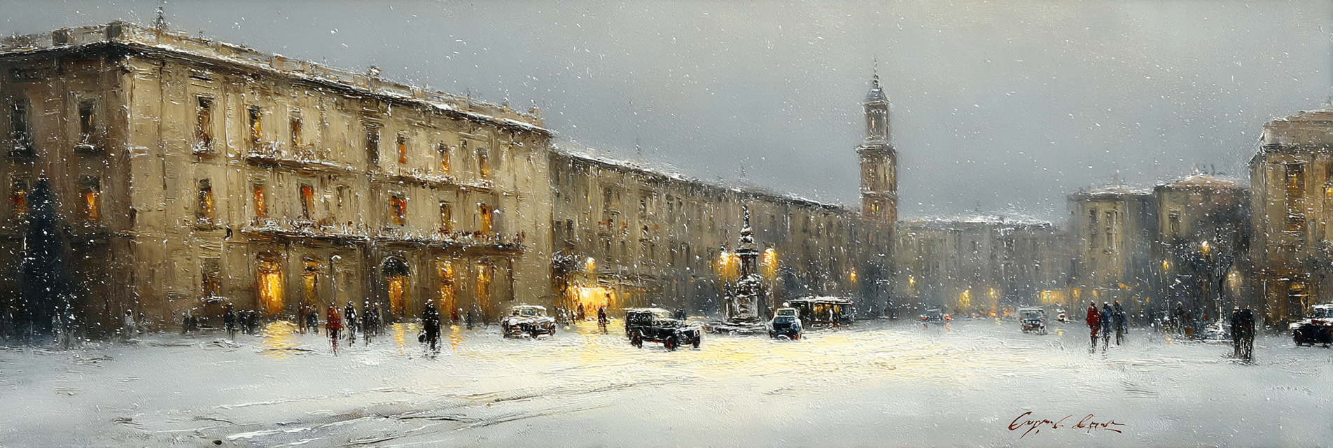 Winter Szene In Der Stadt Schnee Fallend Baeume Und Leute | Klassisch | Einrichtungsstile