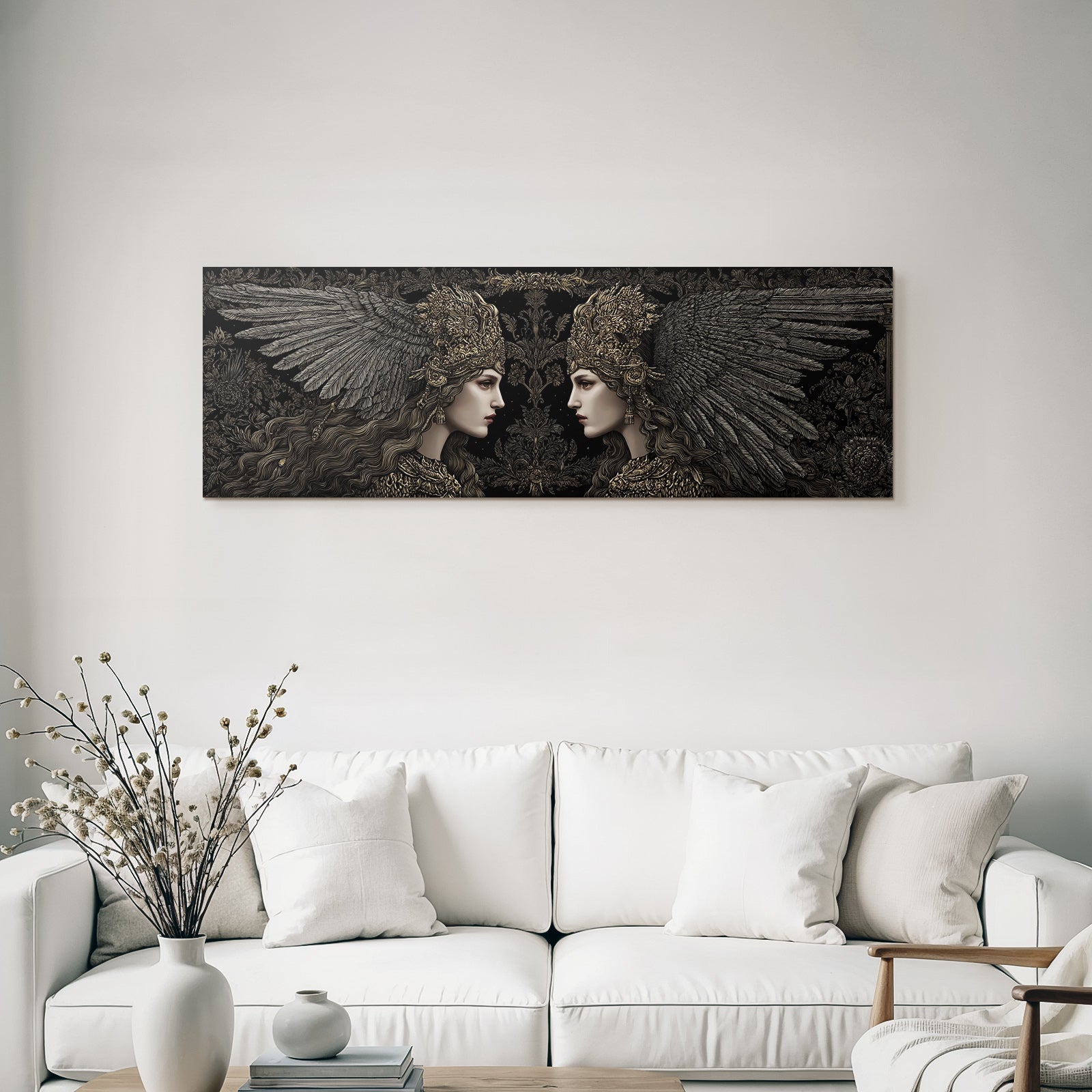 Two women with wings and headdresses in fantasy style
