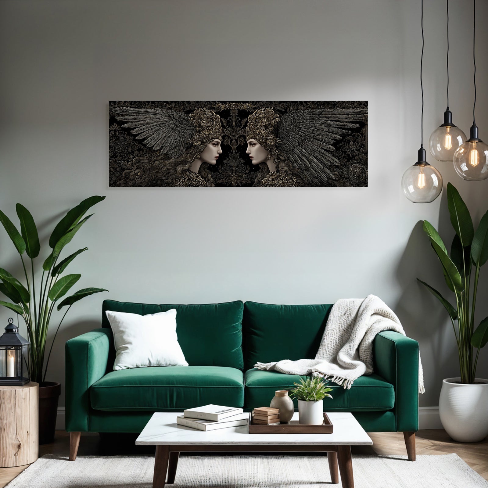 Two women with wings and headdresses in fantasy style