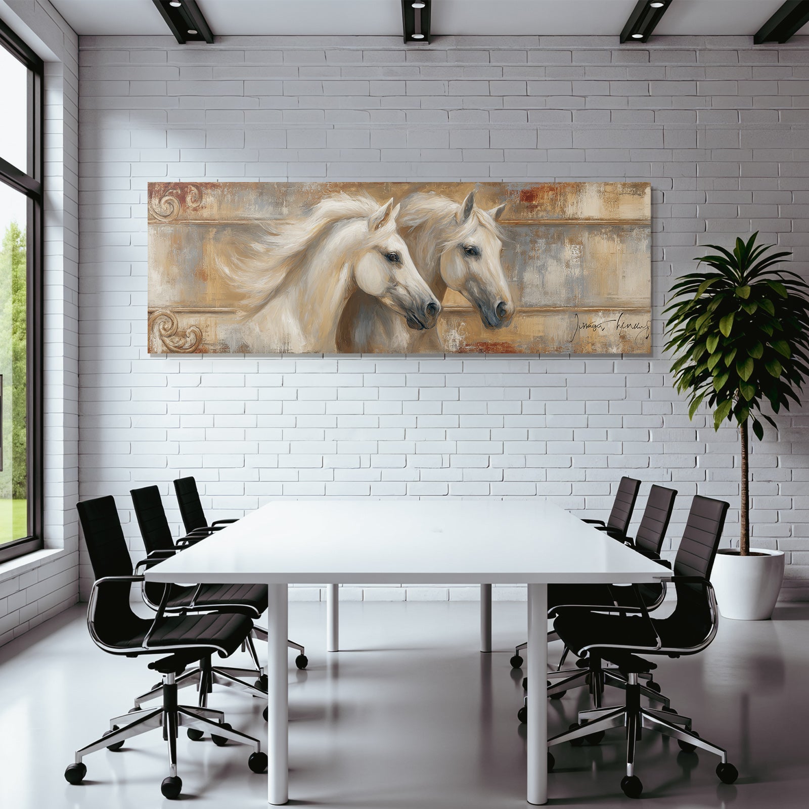 Zwei Weisse Pferde In Kunstvollem Hintergrund