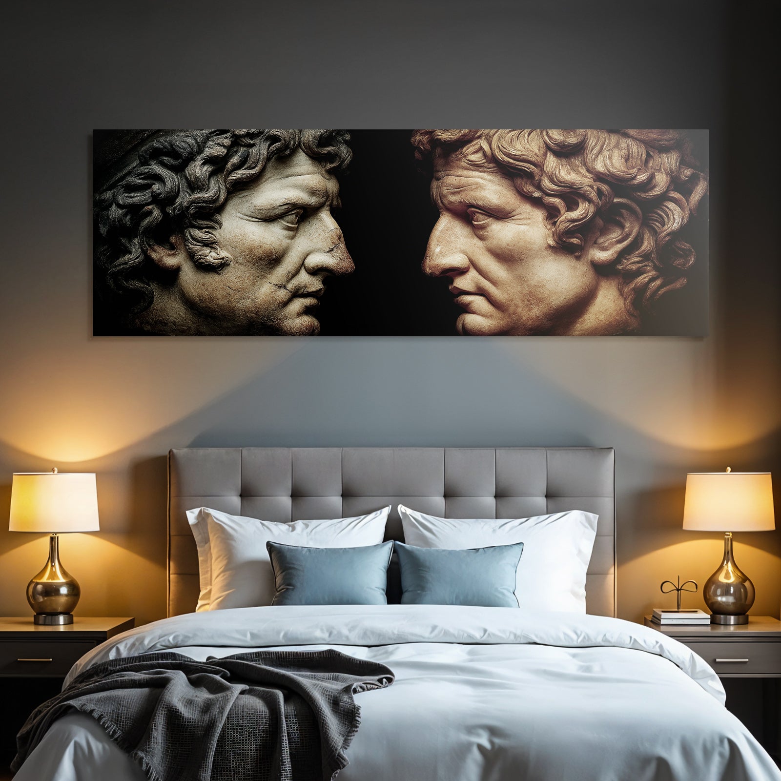Zweistilisierte Menschen Faces Skulptur Profil Gemuele Haarschnitte Emotionen