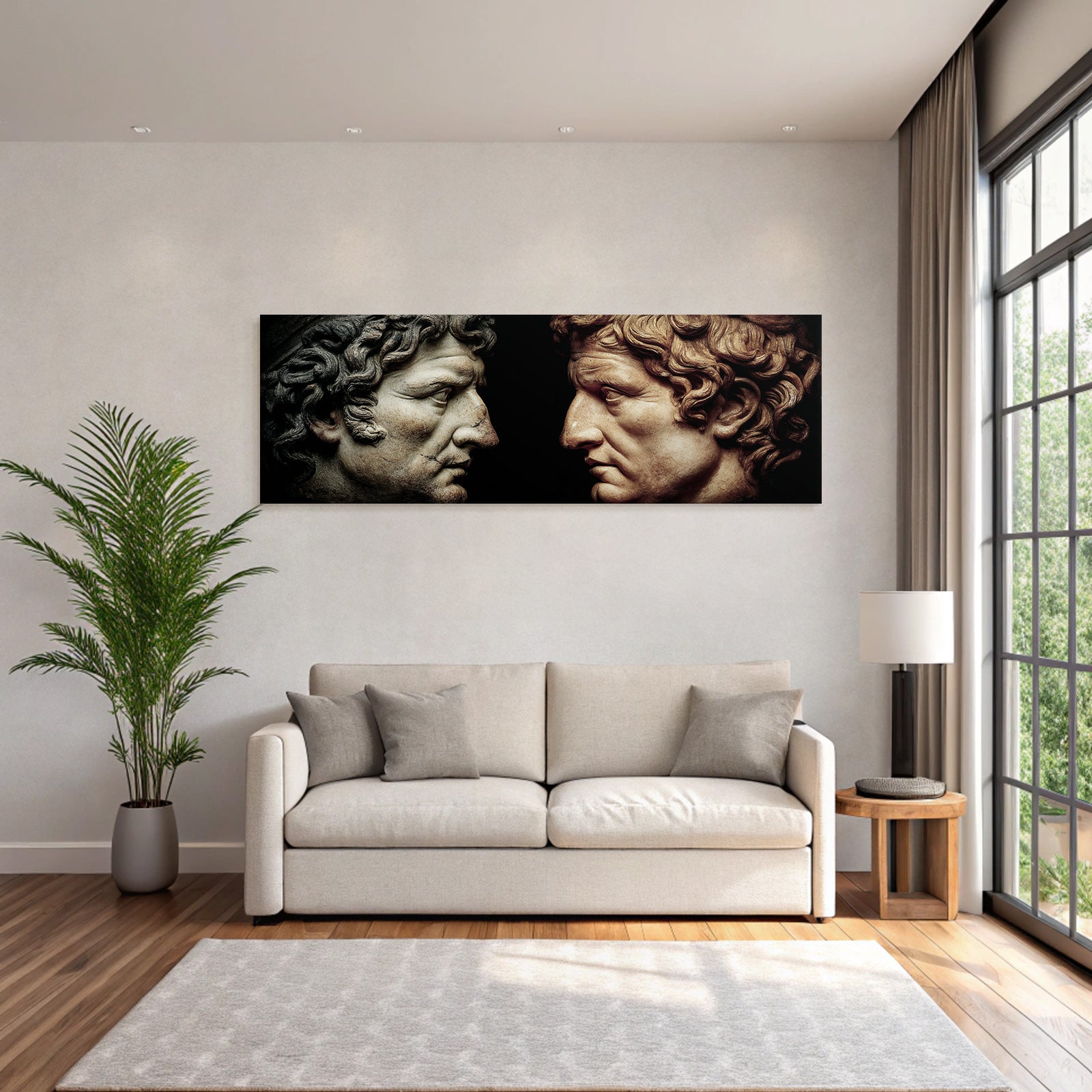 Zweistilisierte Menschen Faces Skulptur Profil Gemuele Haarschnitte Emotionen