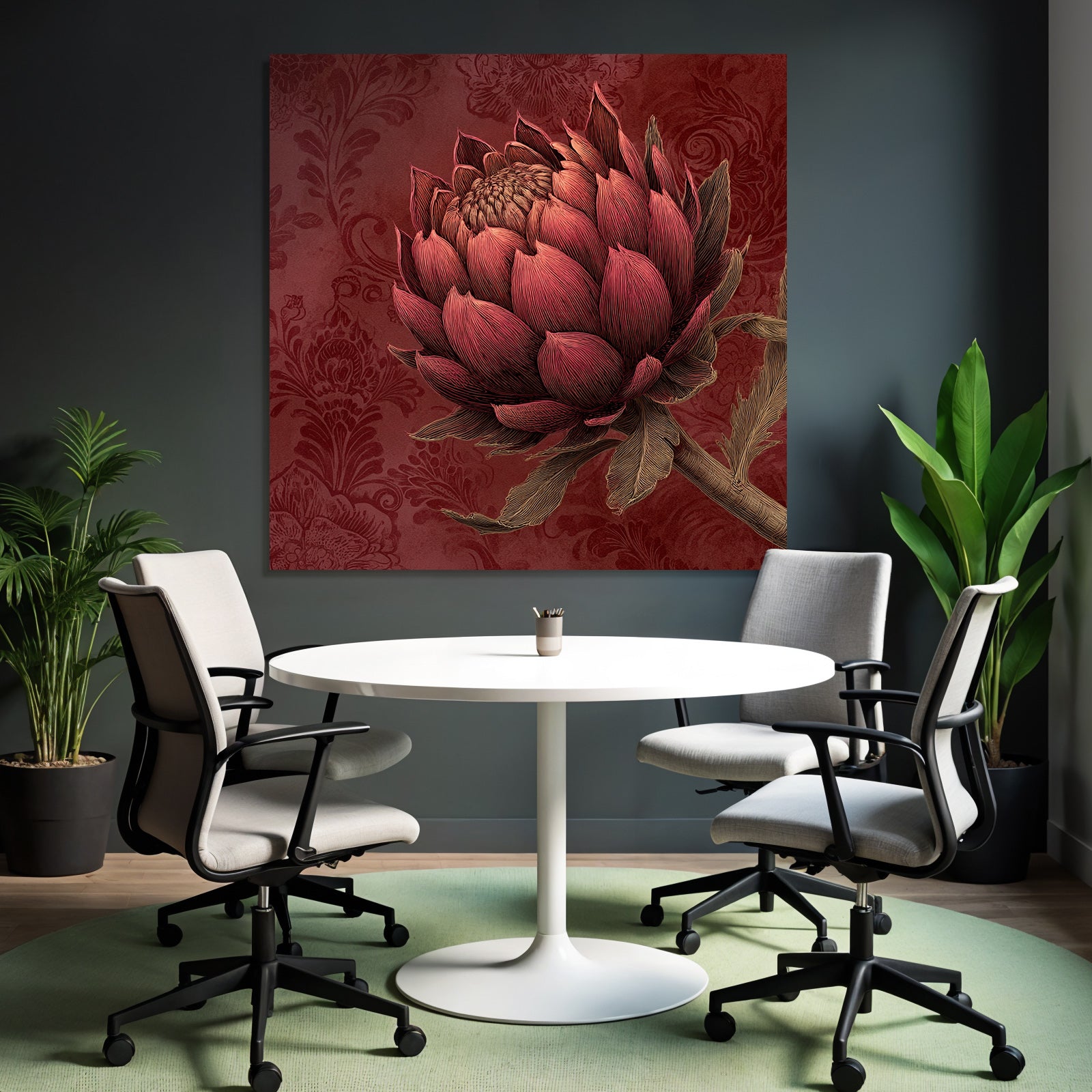 Botanical Flower With Red Background Decorative Illustration