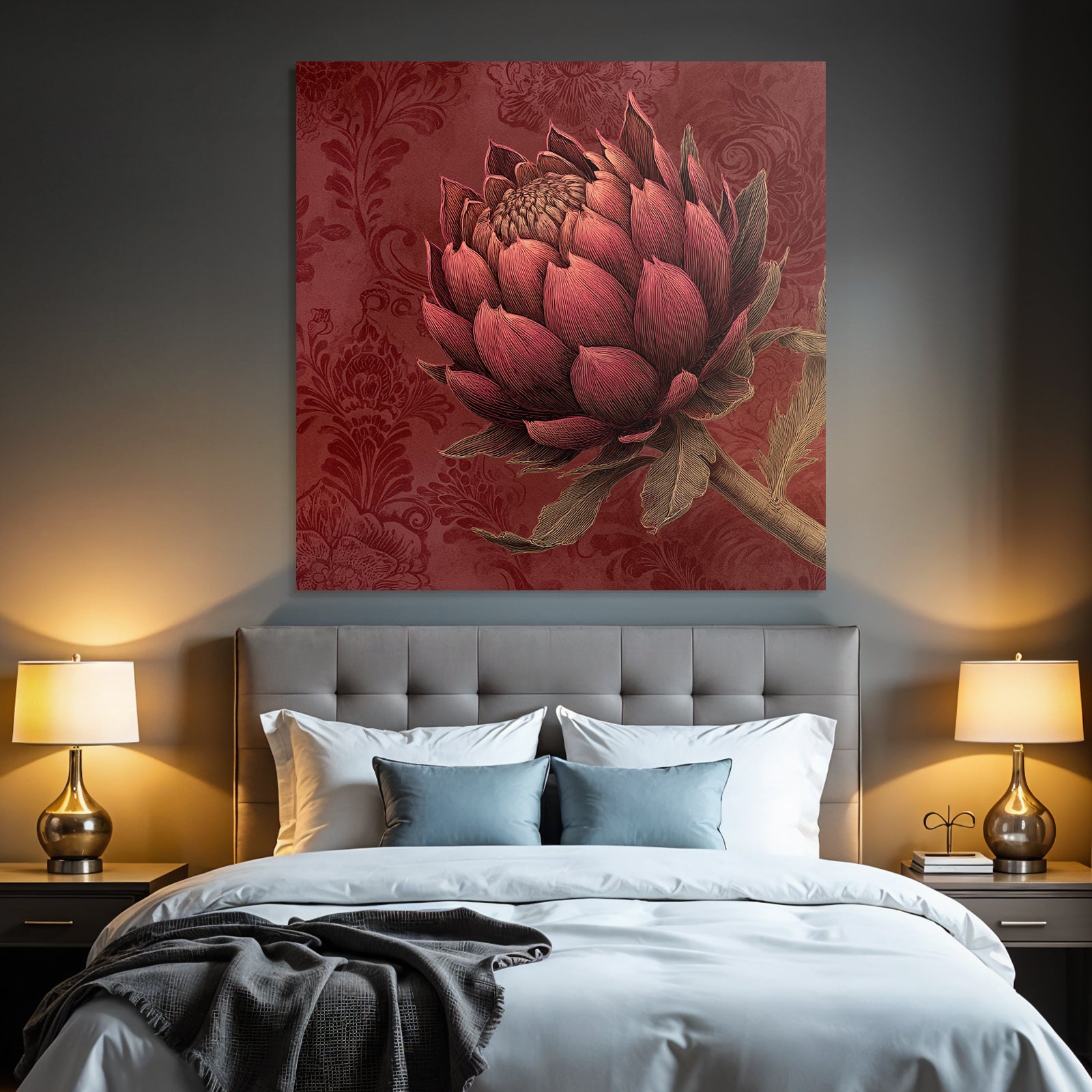 Botanical Flower With Red Background Decorative Illustration