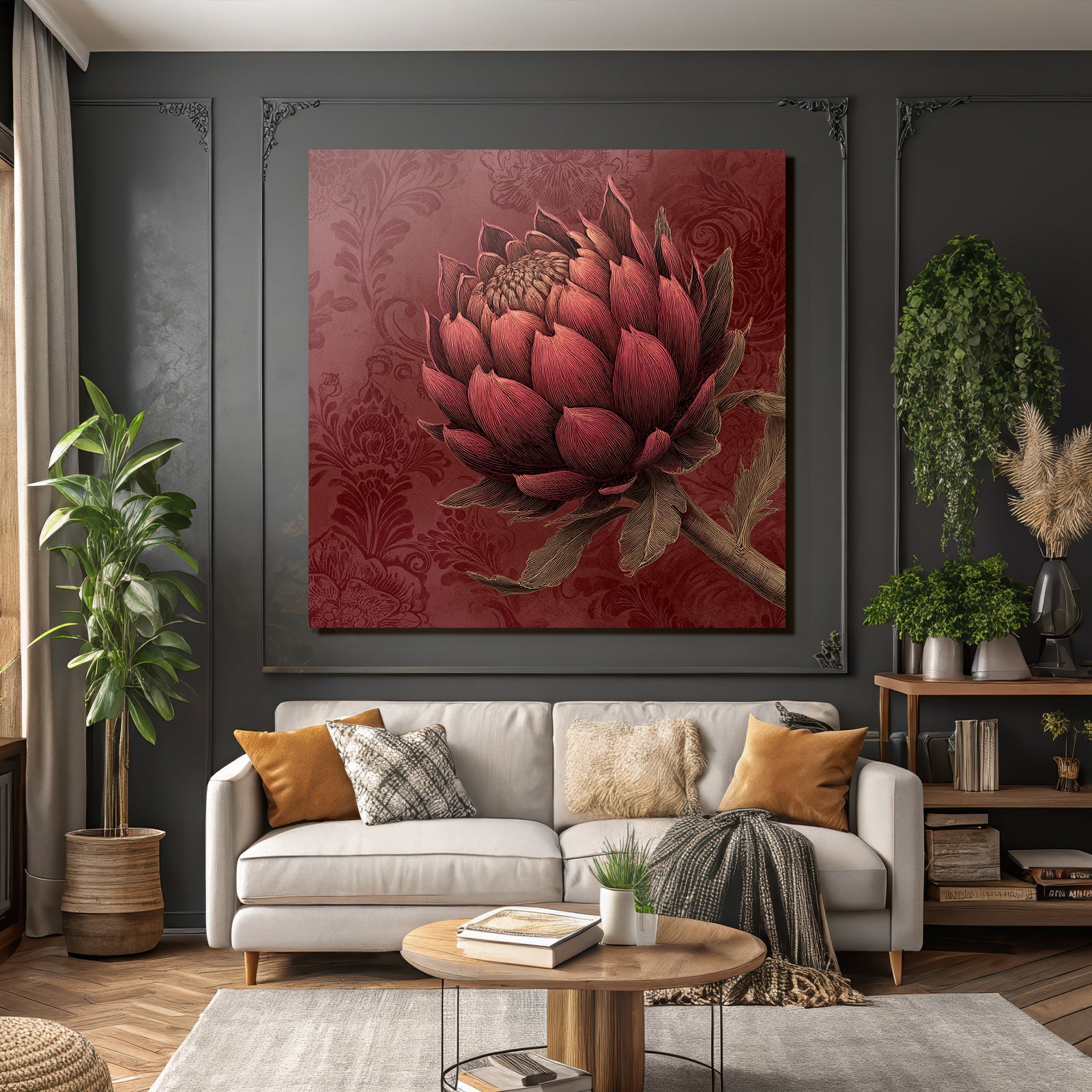 Botanical Flower With Red Background Decorative Illustration