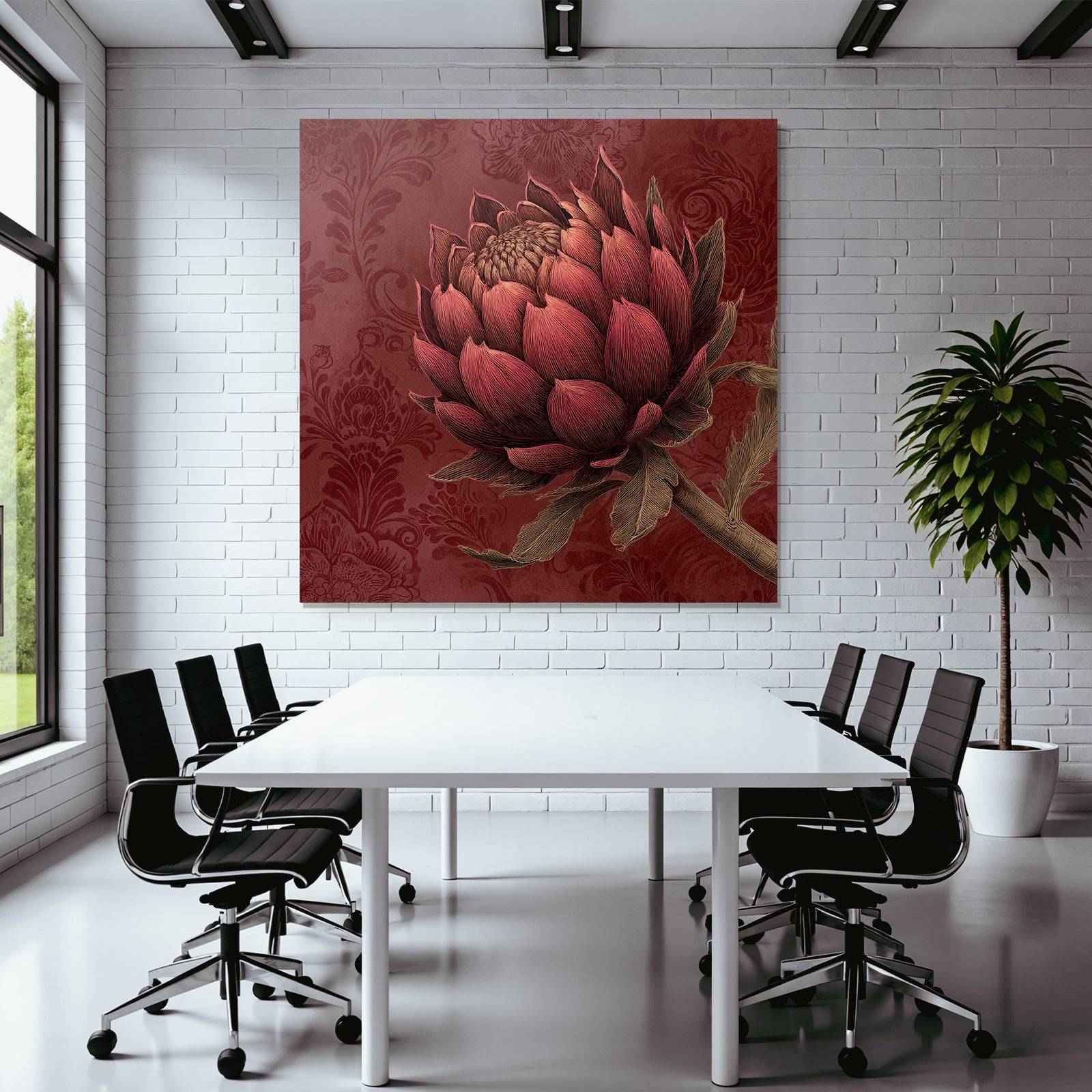 Botanical Flower With Red Background Decorative Illustration
