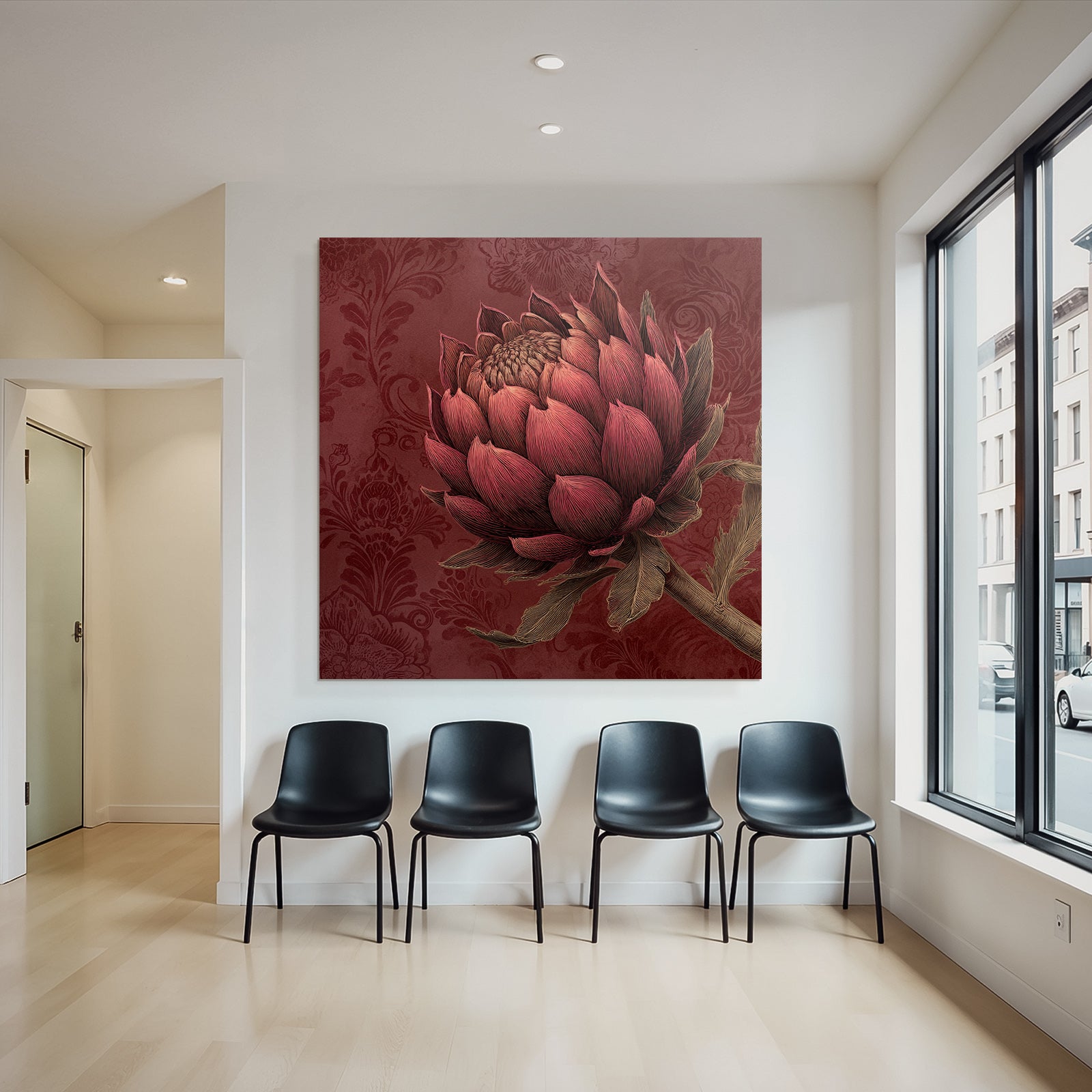 Botanical Flower With Red Background Decorative Illustration
