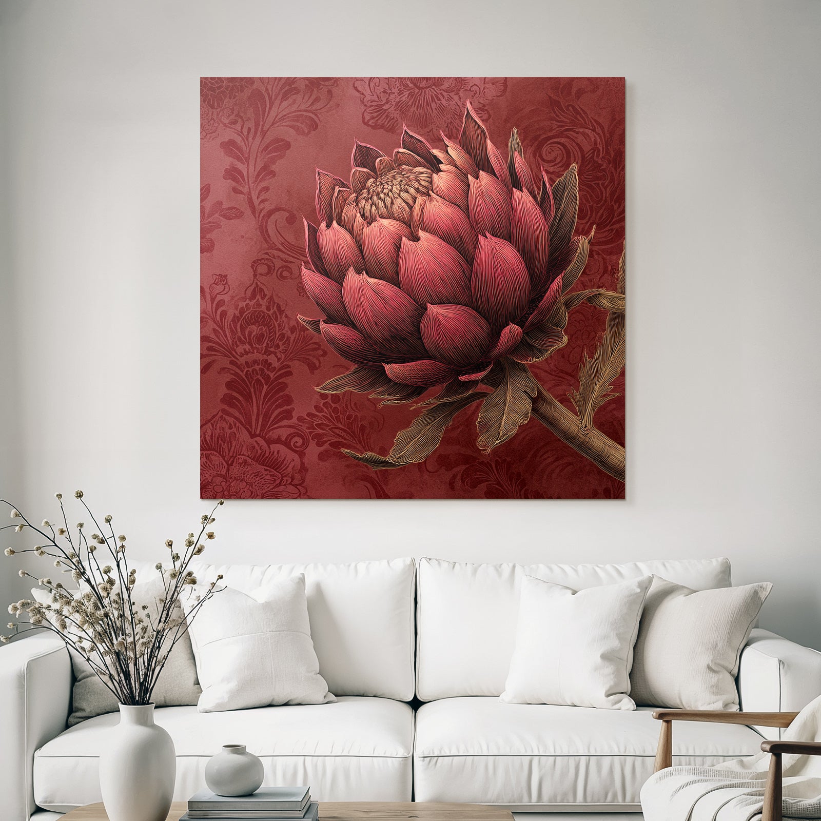 Botanical Flower With Red Background Decorative Illustration