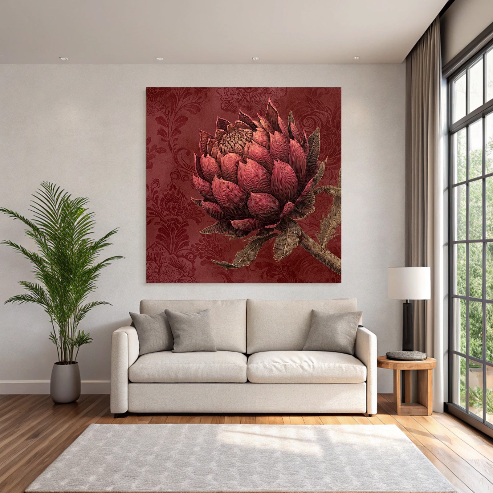 Botanical Flower With Red Background Decorative Illustration