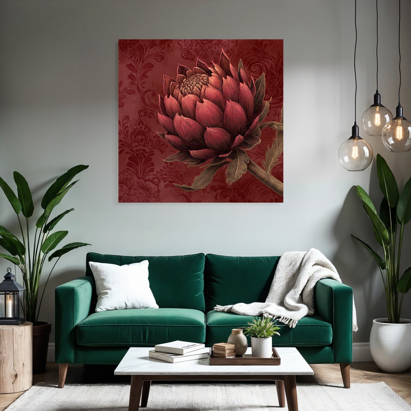 Botanical Flower With Red Background Decorative Illustration