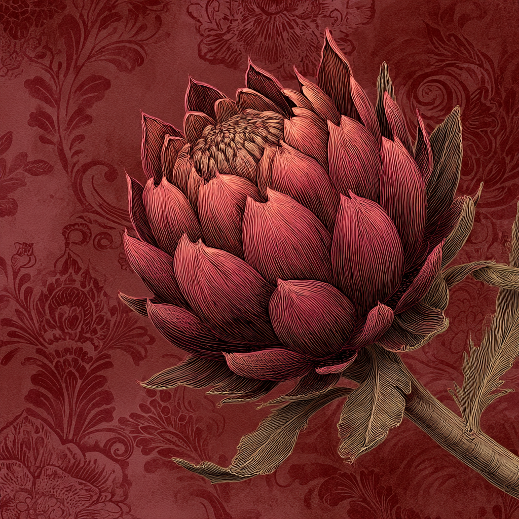 Botanische Blume Mit Rotem Hintergrund Dekorative Darstellung | Klassisch | Einrichtungsstile