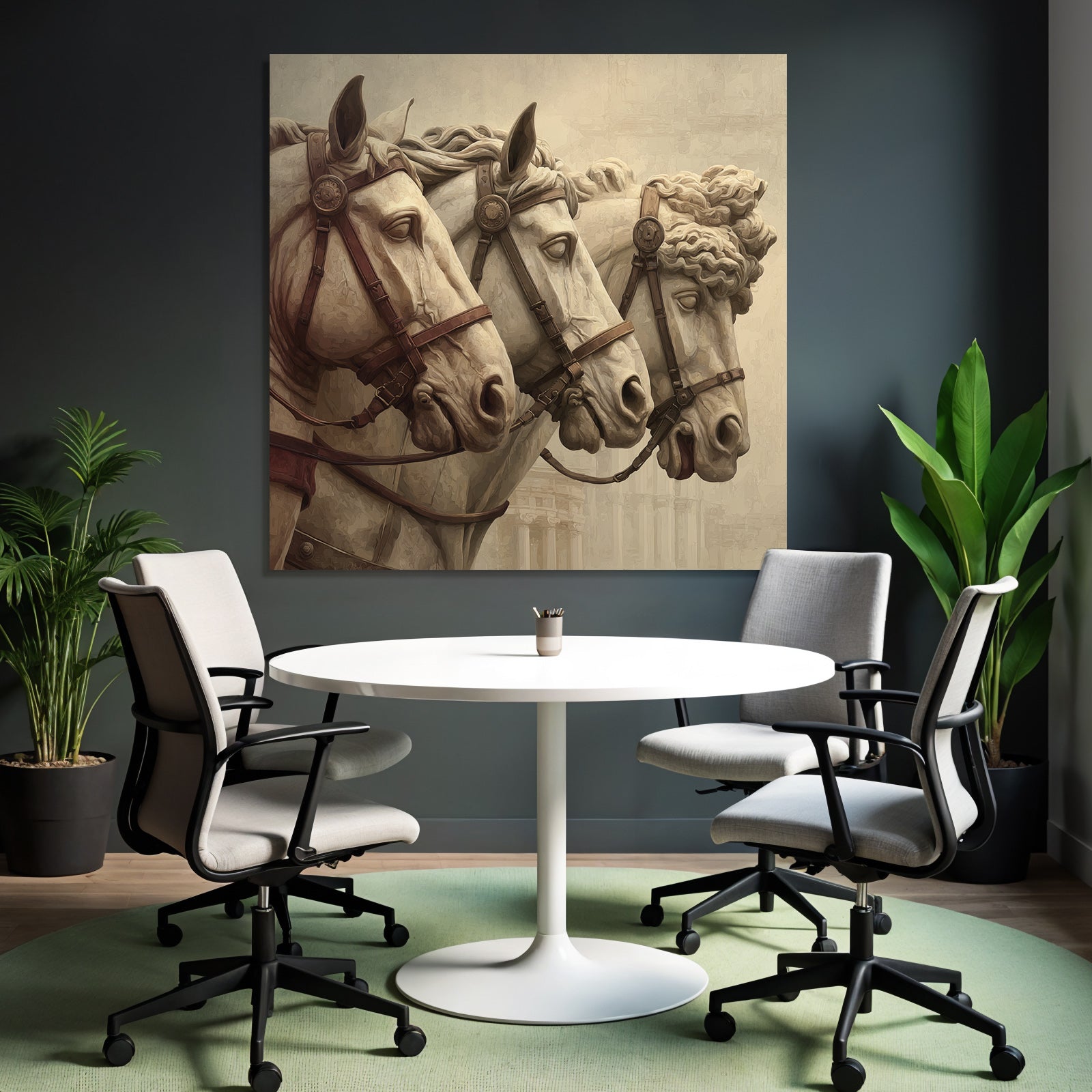 Three horse heads artwork marble texture ancient art