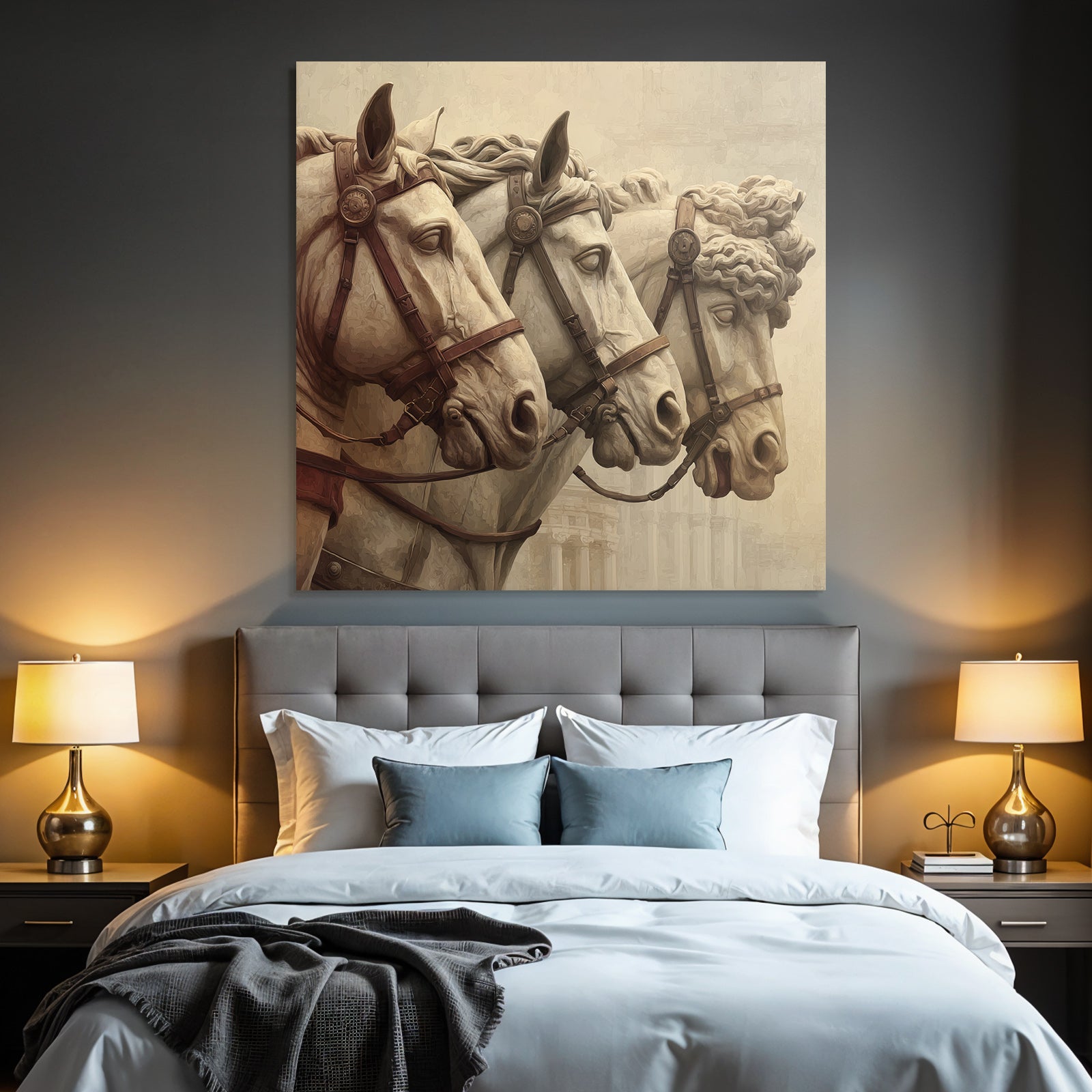 Three horse heads artwork marble texture ancient art
