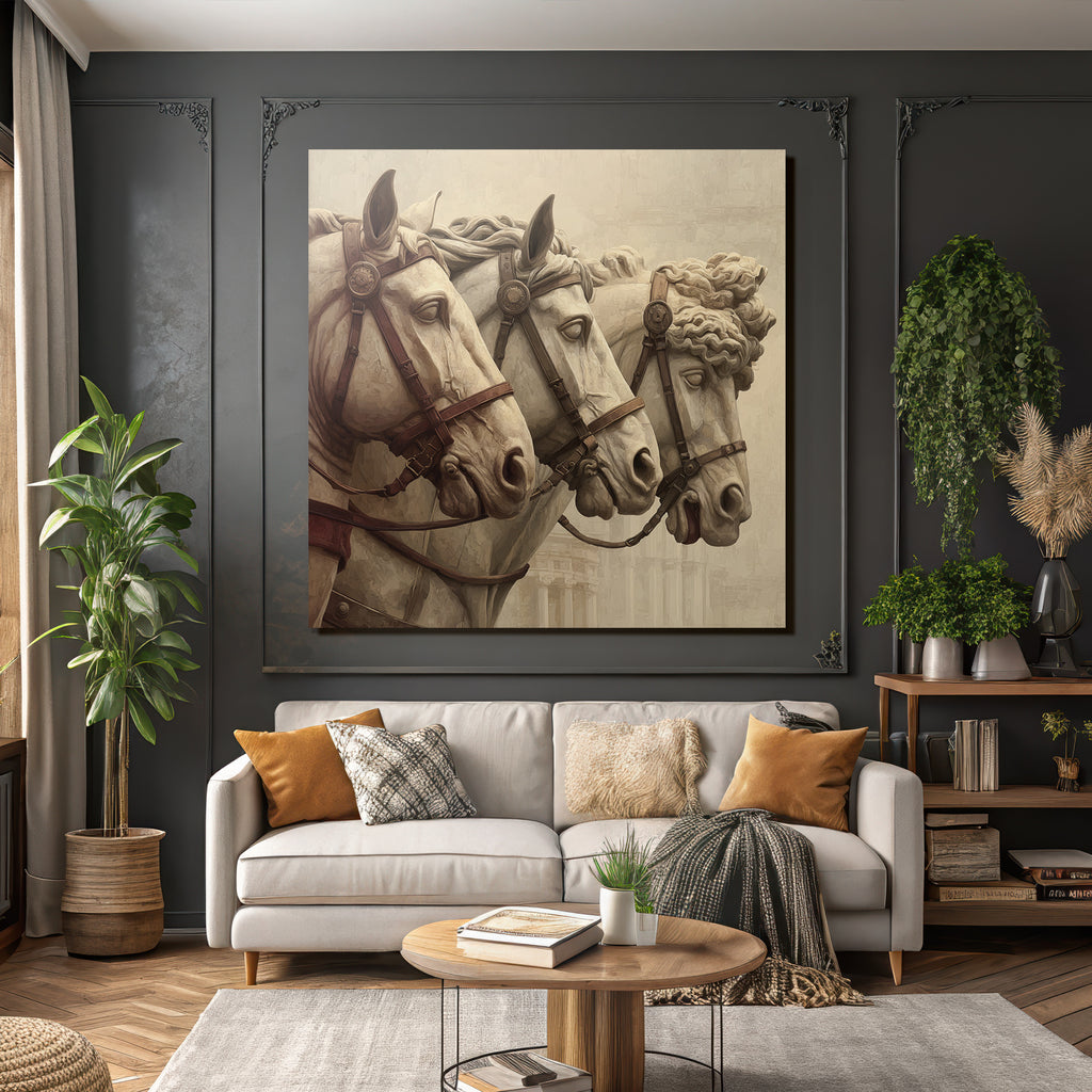 Three horse heads artwork marble texture ancient art