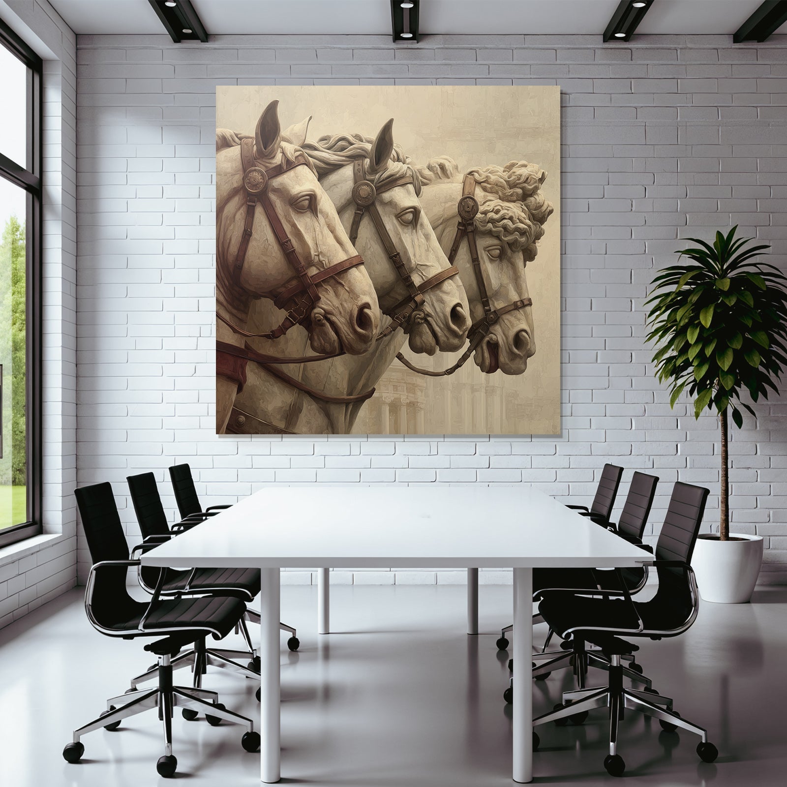 Three horse heads artwork marble texture ancient art