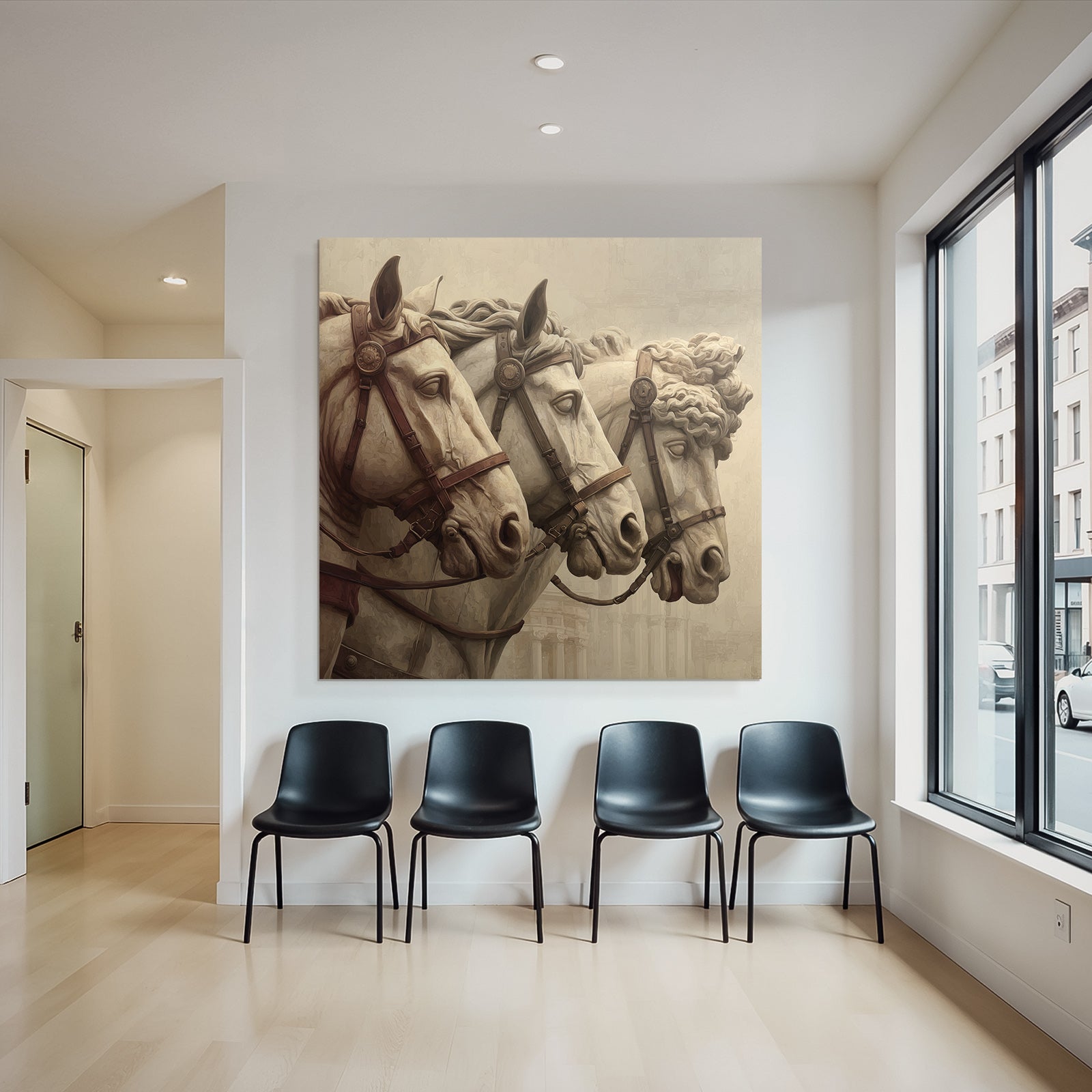 Three horse heads artwork marble texture ancient art