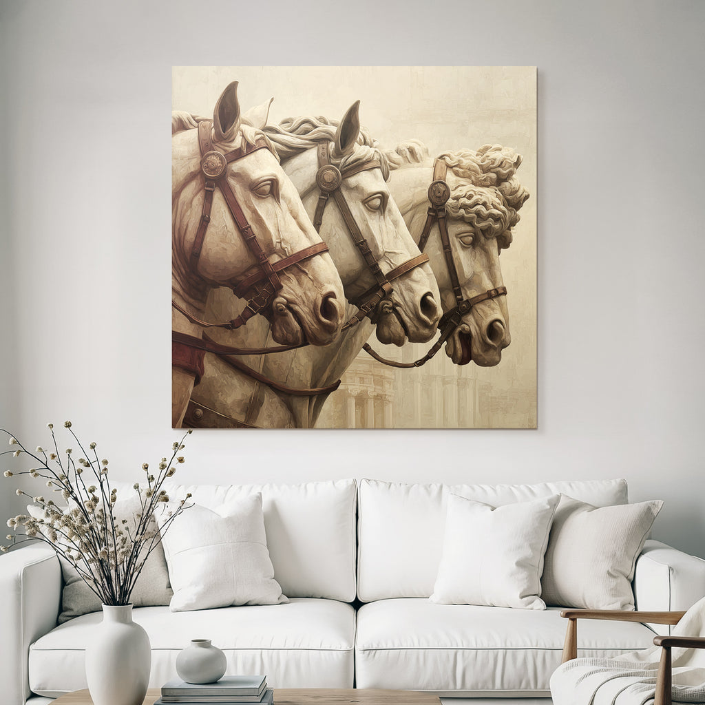 Three horse heads artwork marble texture ancient art