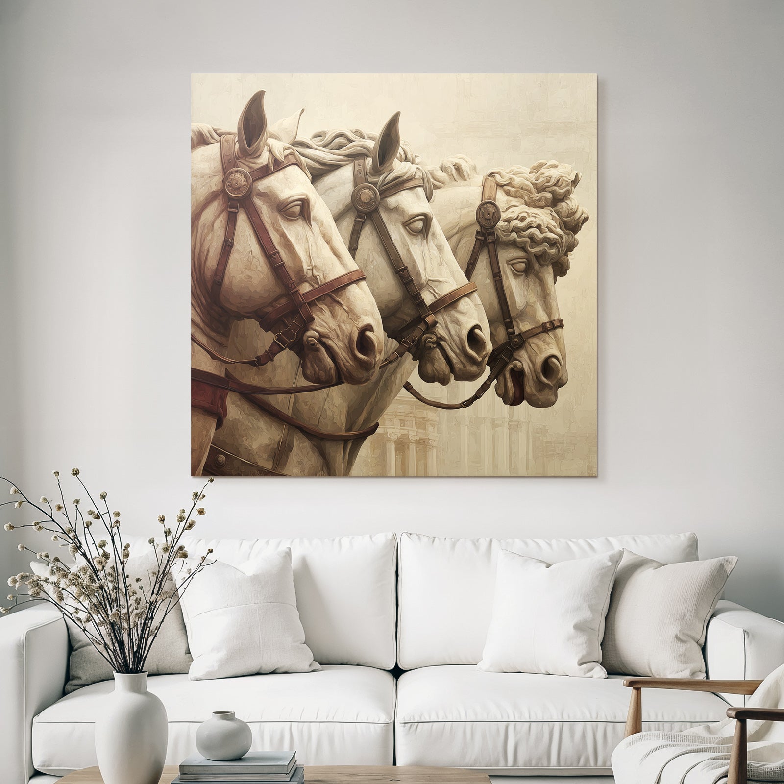 Three horse heads artwork marble texture ancient art