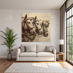 Three horse heads artwork marble texture ancient art