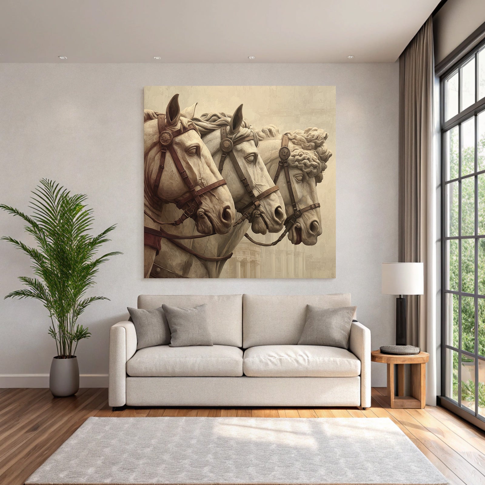 Three horse heads artwork marble texture ancient art