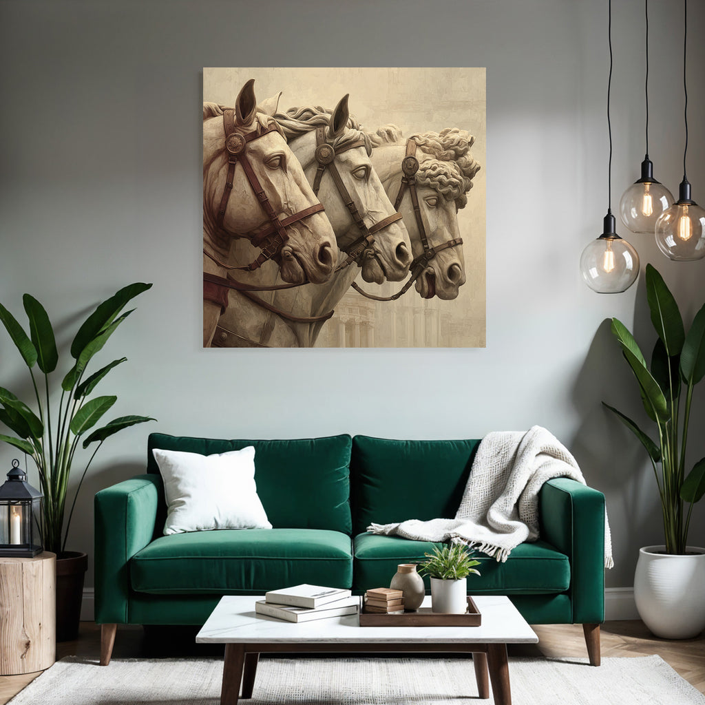 Three horse heads artwork marble texture ancient art