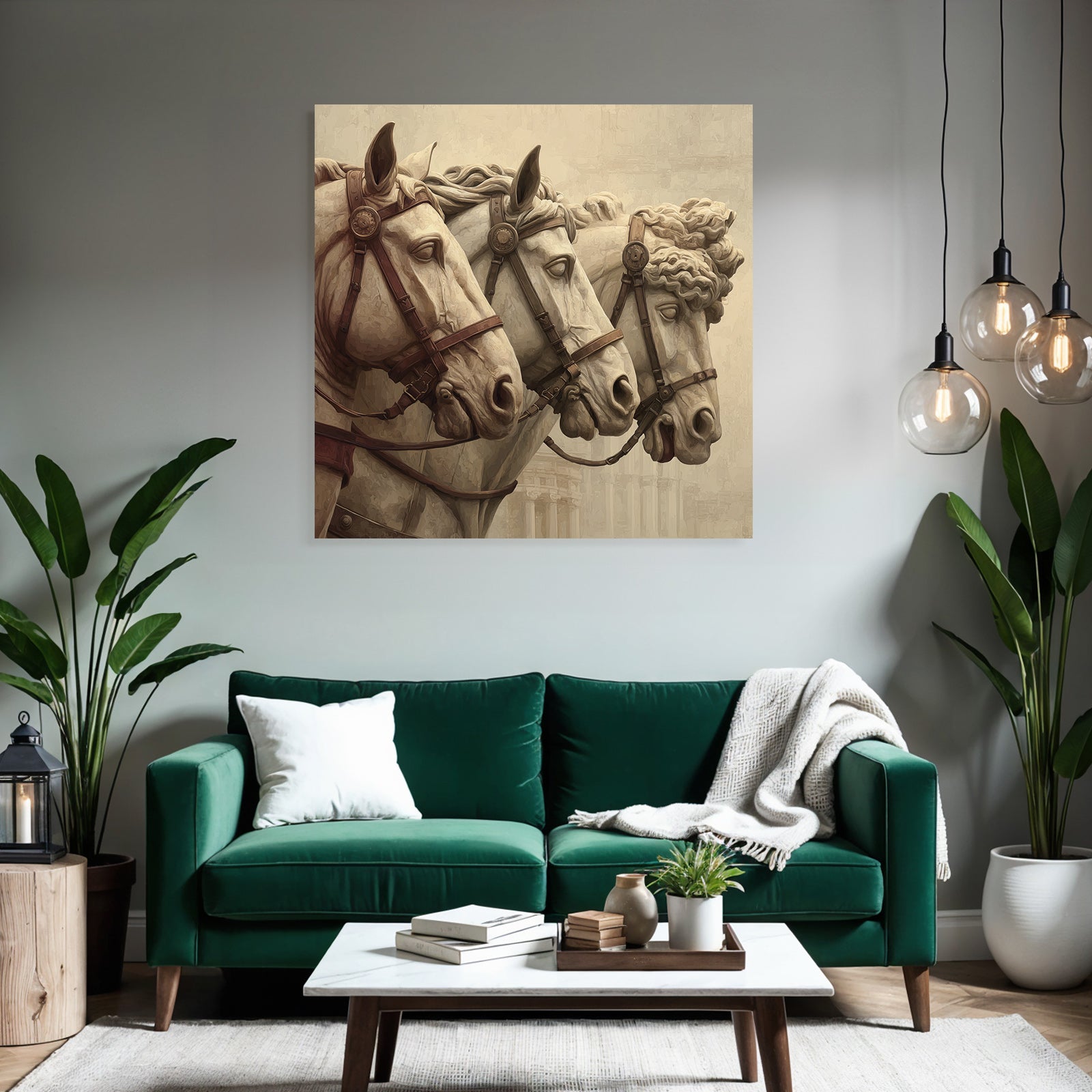 Three horse heads artwork marble texture ancient art