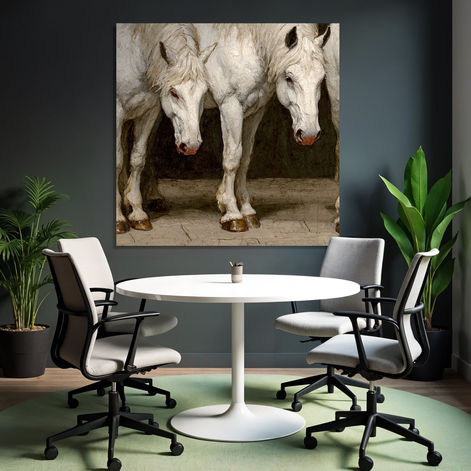 Three White Horses Artistic Representation