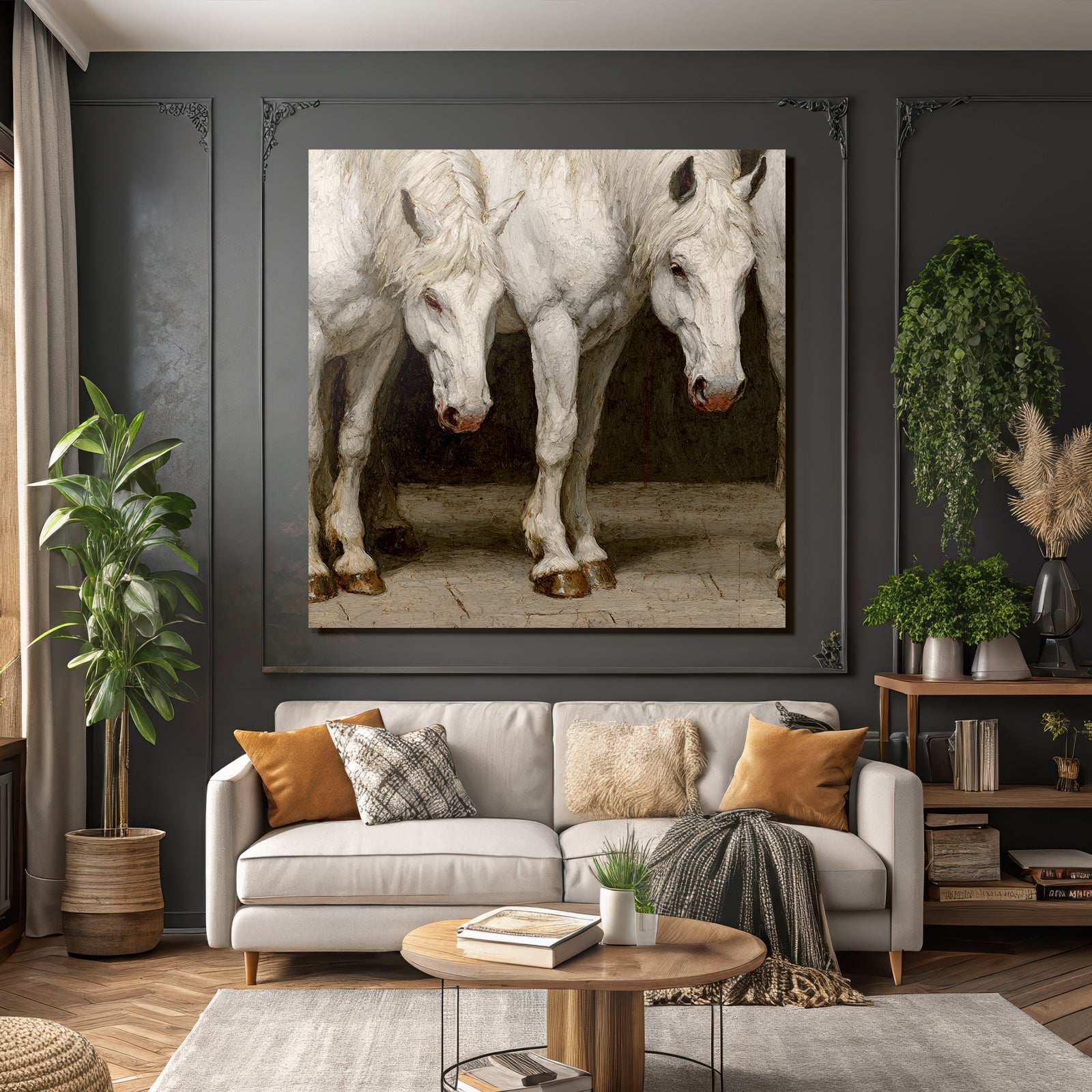 Three White Horses Artistic Representation